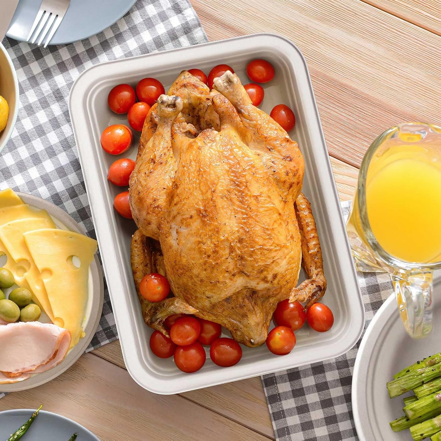 Gezond 50 Pack 14 Inch Disposable Food Trays Eco-friendly Heavy-Duty Large Paper Plates Compostable Sugarcane Platters for Crawfish, BBQ, Seafood Boil Party Supplies White