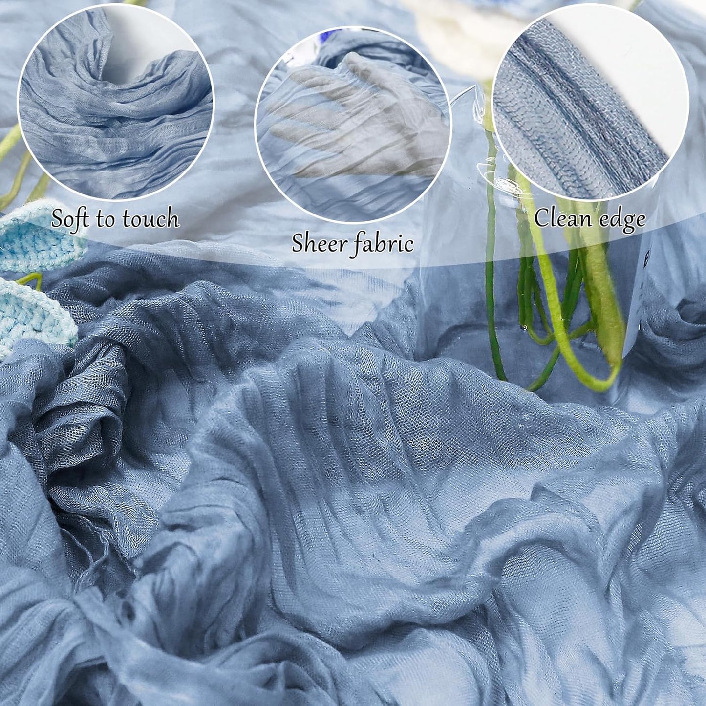 6-Pack Dusty Blue Cheesecloth Table Runners – 10FT (35x120 Inch) Boho Rustic Gauze Fabric Cheese Cloth Table Runner for Weddings, Baby Showers, Bridal Shower, Farmhouse & Birthday Party Decor