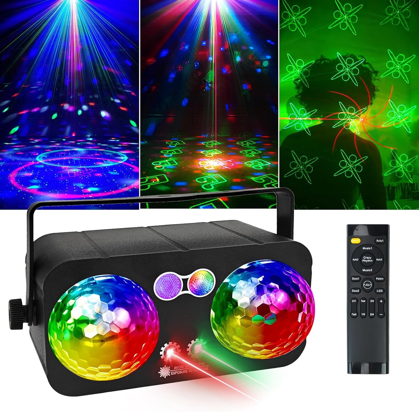 6 in 1 Party Lights Disco Ball Light Dj Disco Lights LED Stage Strobe Lights Projector Sound Activated with Remote for Dance Parties，Parties Club Bar Holiday Christmas Gift Birthday Wedding Karaoke