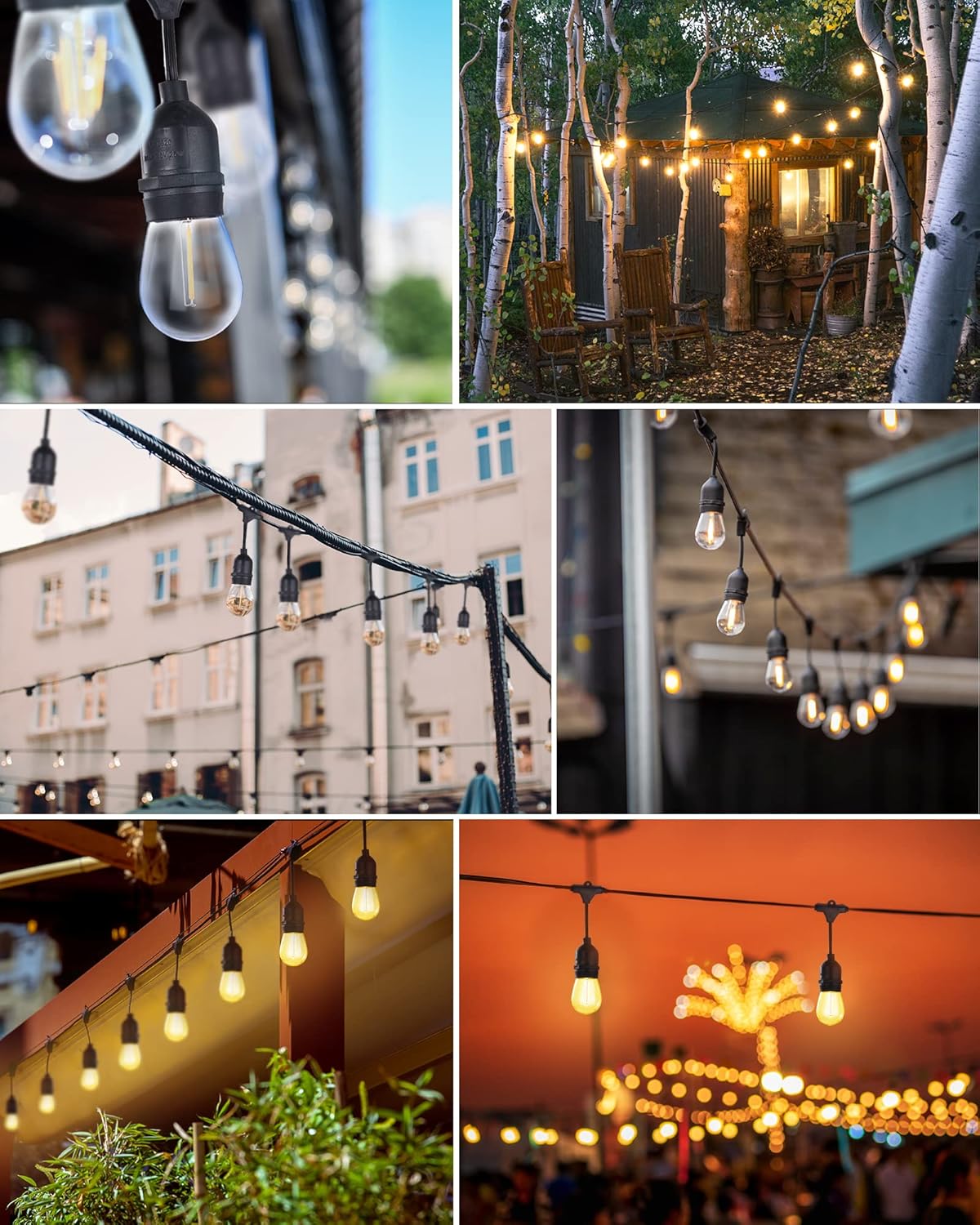 52FT Outdoor LED String Lights Shatterproof UL Listed 2FT Spacing with 26 Plastic Bulbs, Commercial Grade Hanging Lights String 24 Sockets, Decorative Patio Lights for Backyard Garden Party Bistro