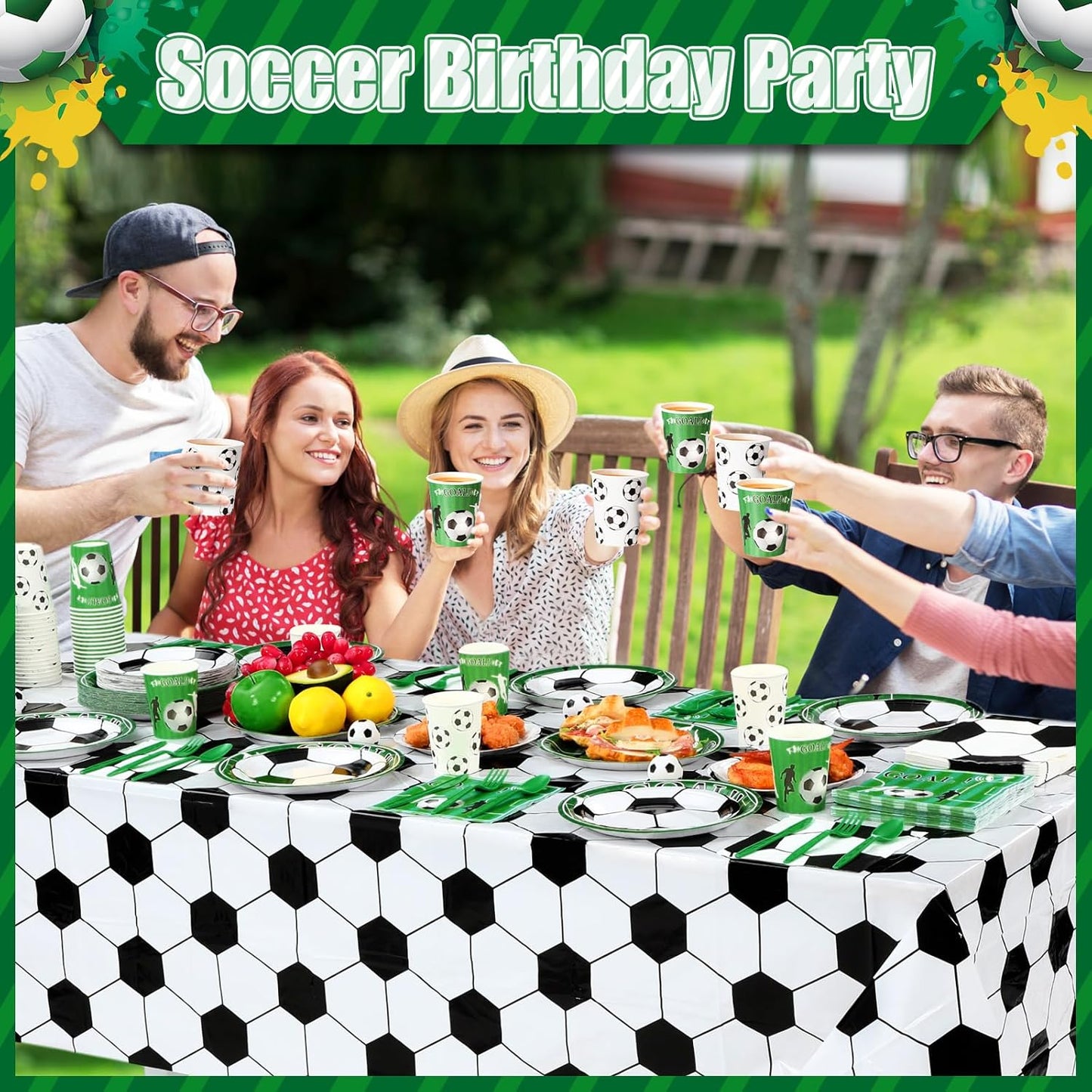 452 Pcs Soccer Party Decorations for 50, Soccer Paper Plates and Napkins Cups Tablecloth Cutlery Straws Disposable Tableware Set for Sports Themed Birthday Team Party Supplies