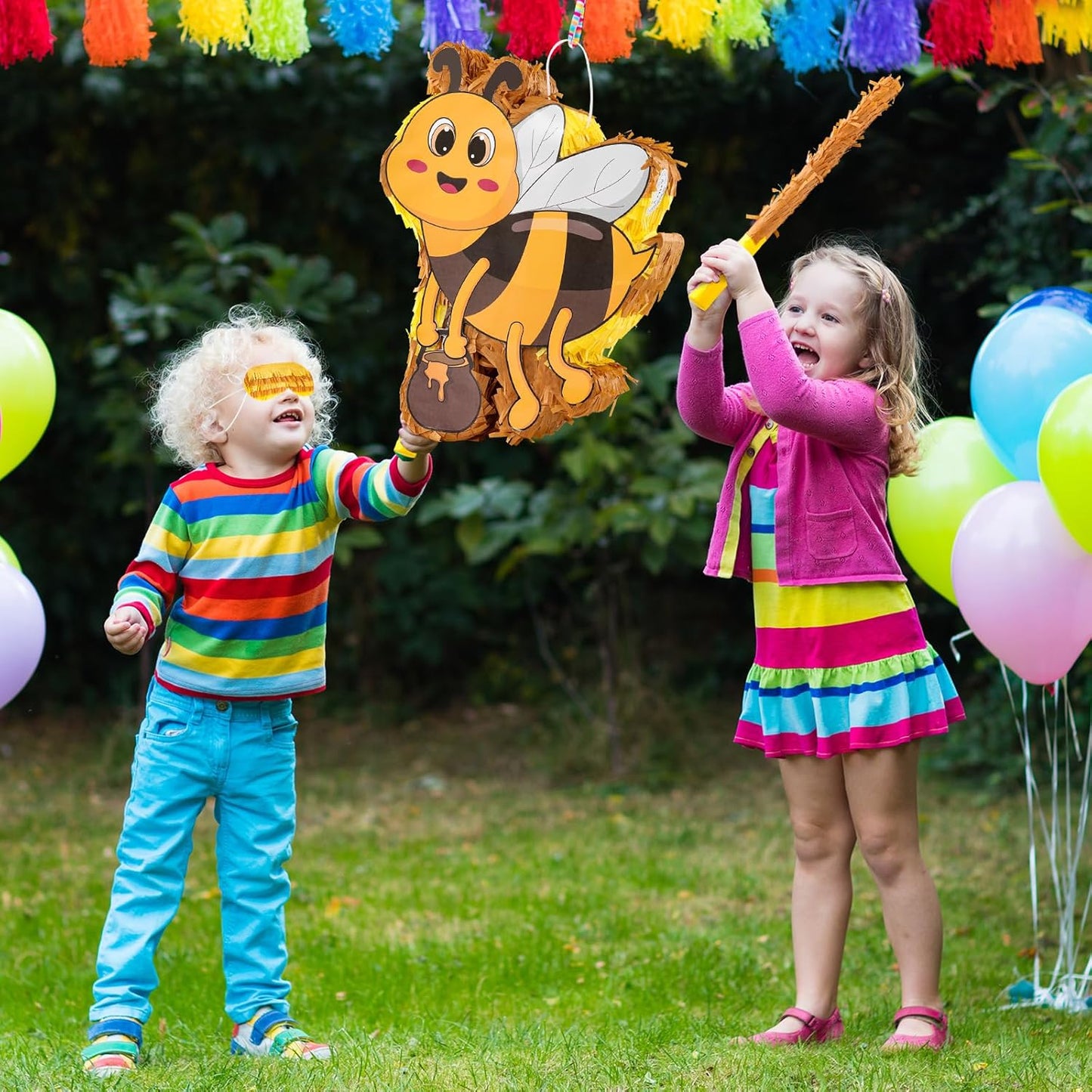 VINTS Bee Piñata Large Kids Bee Piñata with Blindfold Stick Confetti for Bee Themed Party Girl Boy Birthday Party Decoration(15.7×12.5×3.5in)