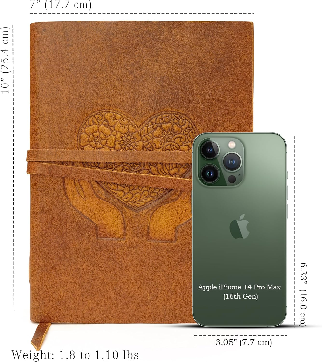 LUXEORIA Heart Journal for Women and Men, Handcrafted Leather Journal for Writing Womens, Leather Sketchbook, Travel Diary with Unlined Deckle Paper, Camel Brown 7x10