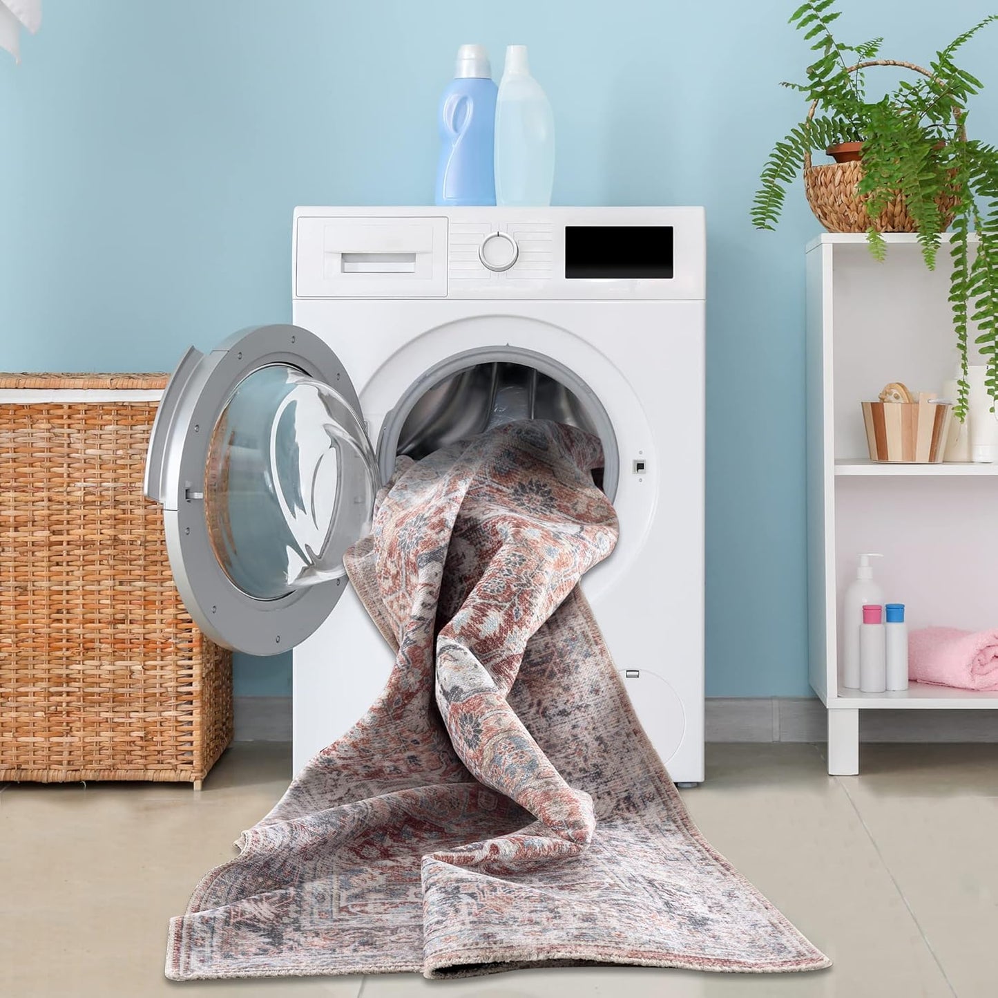 Bloom Rugs Caria Washable Non-Slip 7 ft Runner - Brick/Dark Blue Traditional Runner for Entryway, Hallway, Bathroom, and Kitchen - Exact Size: 2'6" x 7'