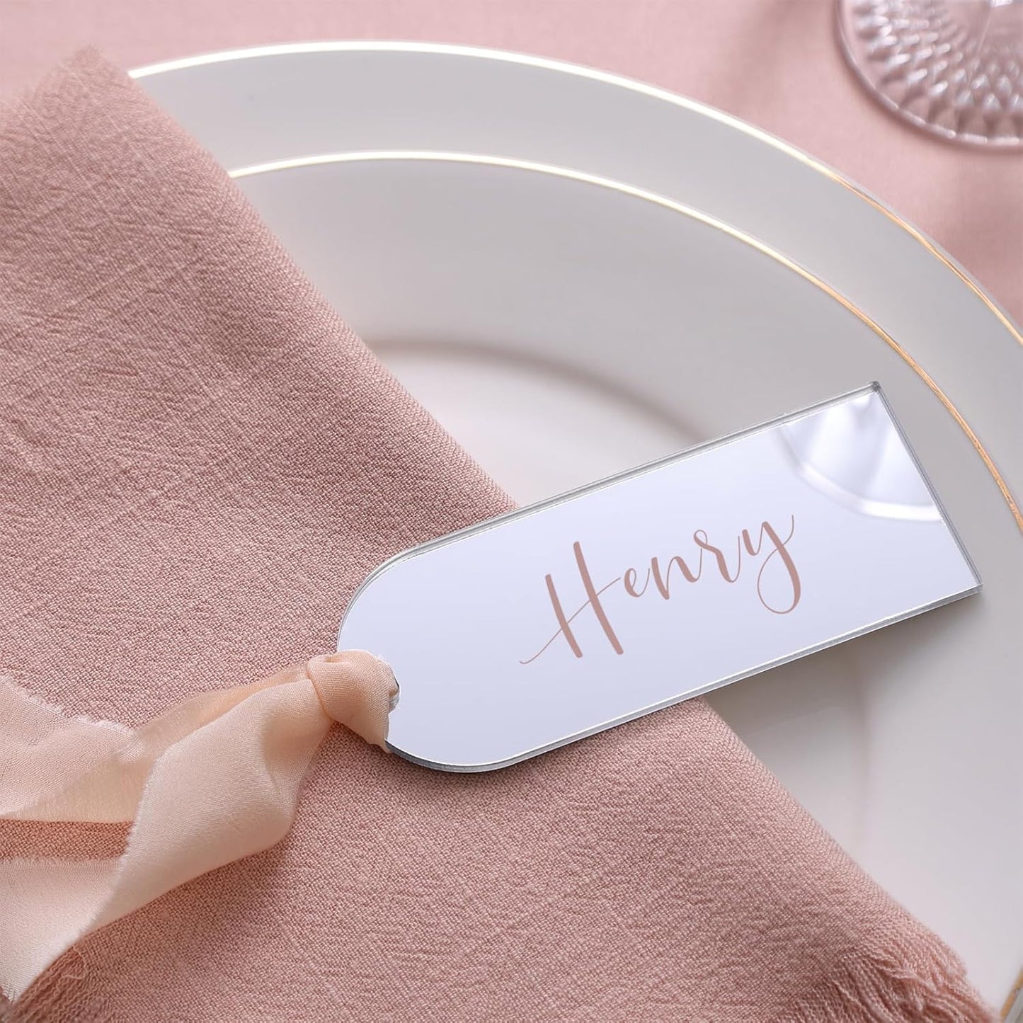 UNIQOOO 20 Pcs Mirror Silver Acrylic Place Cards, 3.9x1.6 inches DIY Blank Hanging Tags, Perfect for Wedding Table Decor, Birthday, Centerpiece, Decoration, Party, Anniversary, Event