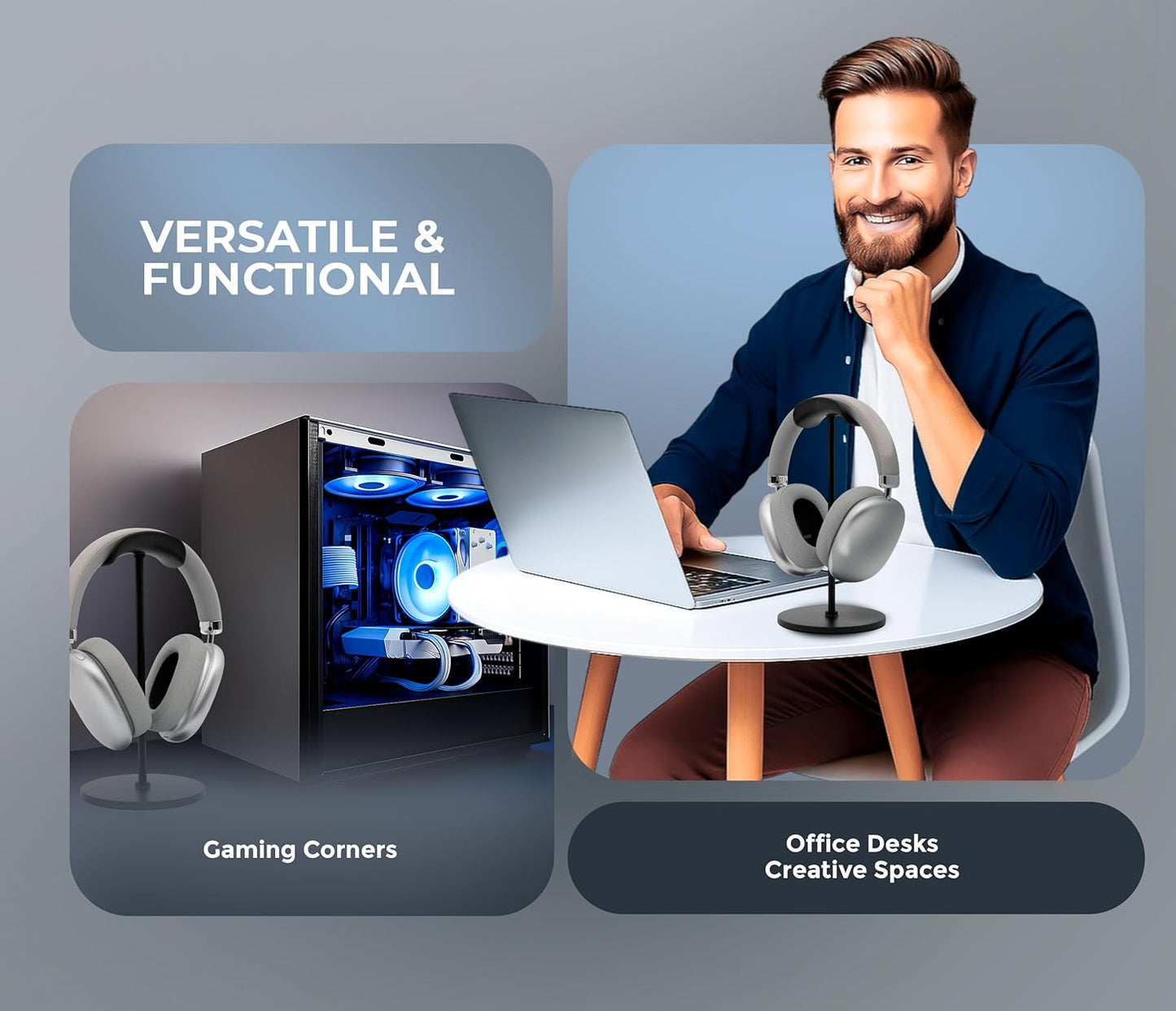 Headphone Stand for Desk – Premium & Minimalist Headset Holder with Round or Oval Base for Gaming, Office & Home (Black, Standard)