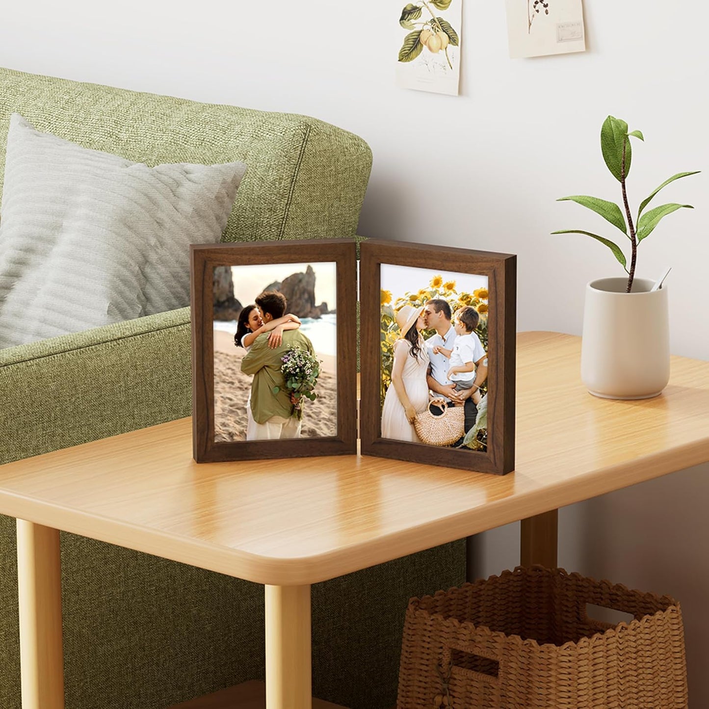 decorUhome Double 5x7 Picture Frame Vertical, Engineered Wood Bifold Photo Frame with Plexiglass for Tabletop Display, 5x7, Brown