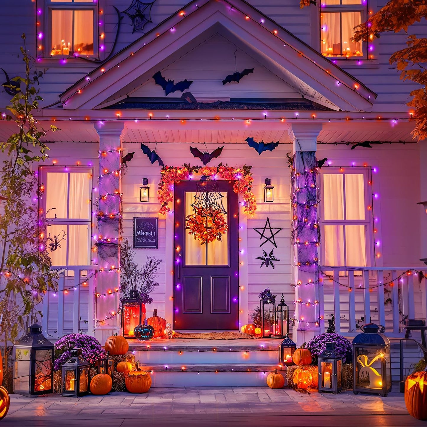 JMEXSUSS Orange and Purple Solar Halloween Lights, 2 Pack Each 100 Led Solar String Lights Outdoor Waterproof for Halloween Tree Christmas Decoration