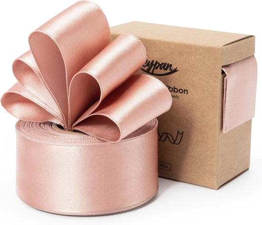 Rose Gold Satin Ribbon Double-Faced Wired Ribbons for Gift Wrapping Flower Bouquet Bows Wedding Invitation Christmas Decor Crafts 1-1/2 Inch 10 Yards