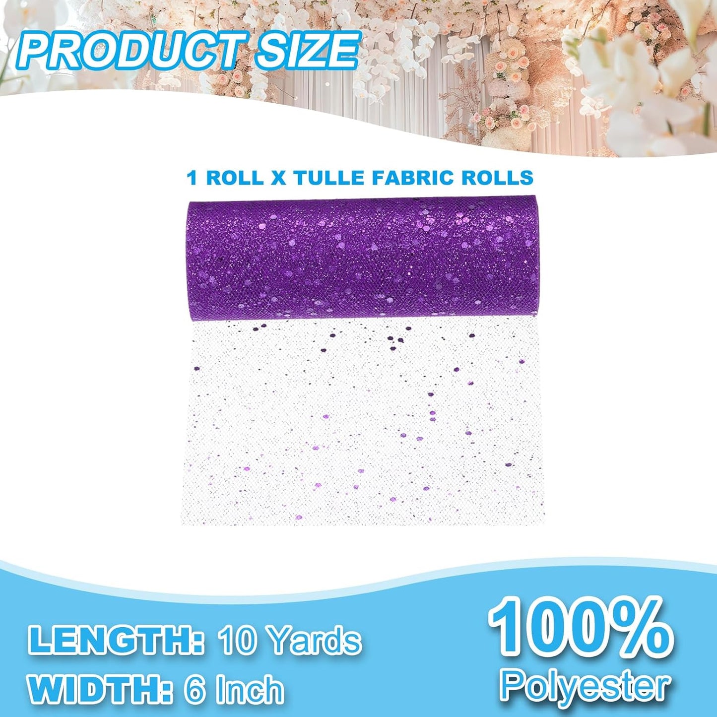 PATIKIL Tulle Fabric Rolls, 6 Inch by 10 Yards Fabric Spool Tulle Sparkling Ribbon Netting Sequin for DIY Tutu Skirts Crafts Wedding Party Decorations, Dark Purple