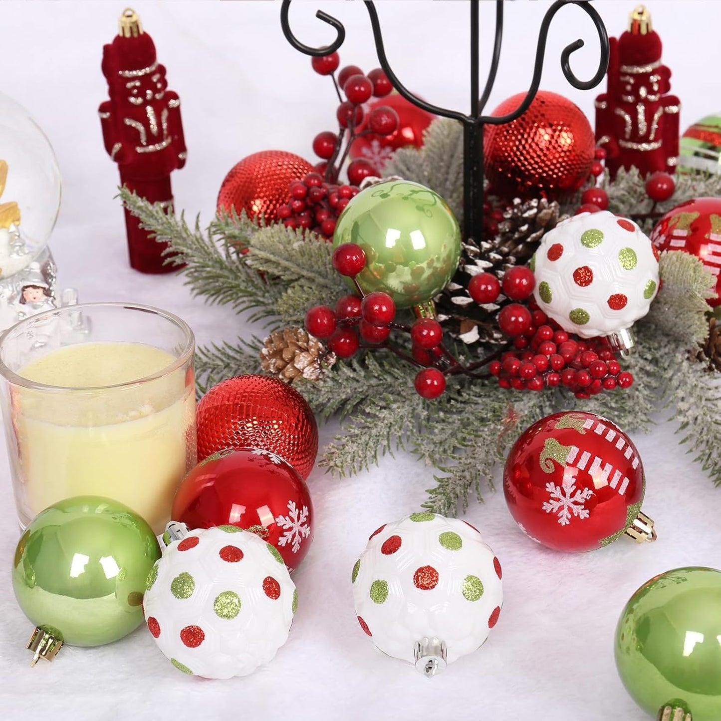 RoseCraft 30PCS Christmas Ornaments Set, 60MM/2.36" Red Green White Christmas Balls, Shatterproof Plastic Xmas Decorations for Christmas Tree Hanging Holiday Party Decor.