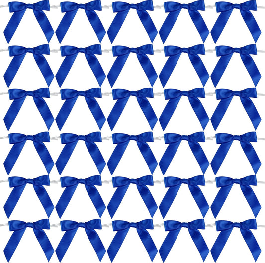 AIMUDI Royal Blue Bows 2.5" Satin Bows for Gift Wrapping Tiwst Tie Bows for Treat Bags Candy Cake Pop Baskets Invitations Wedding Baby Shower Independence Day Decorations - 50 Counts