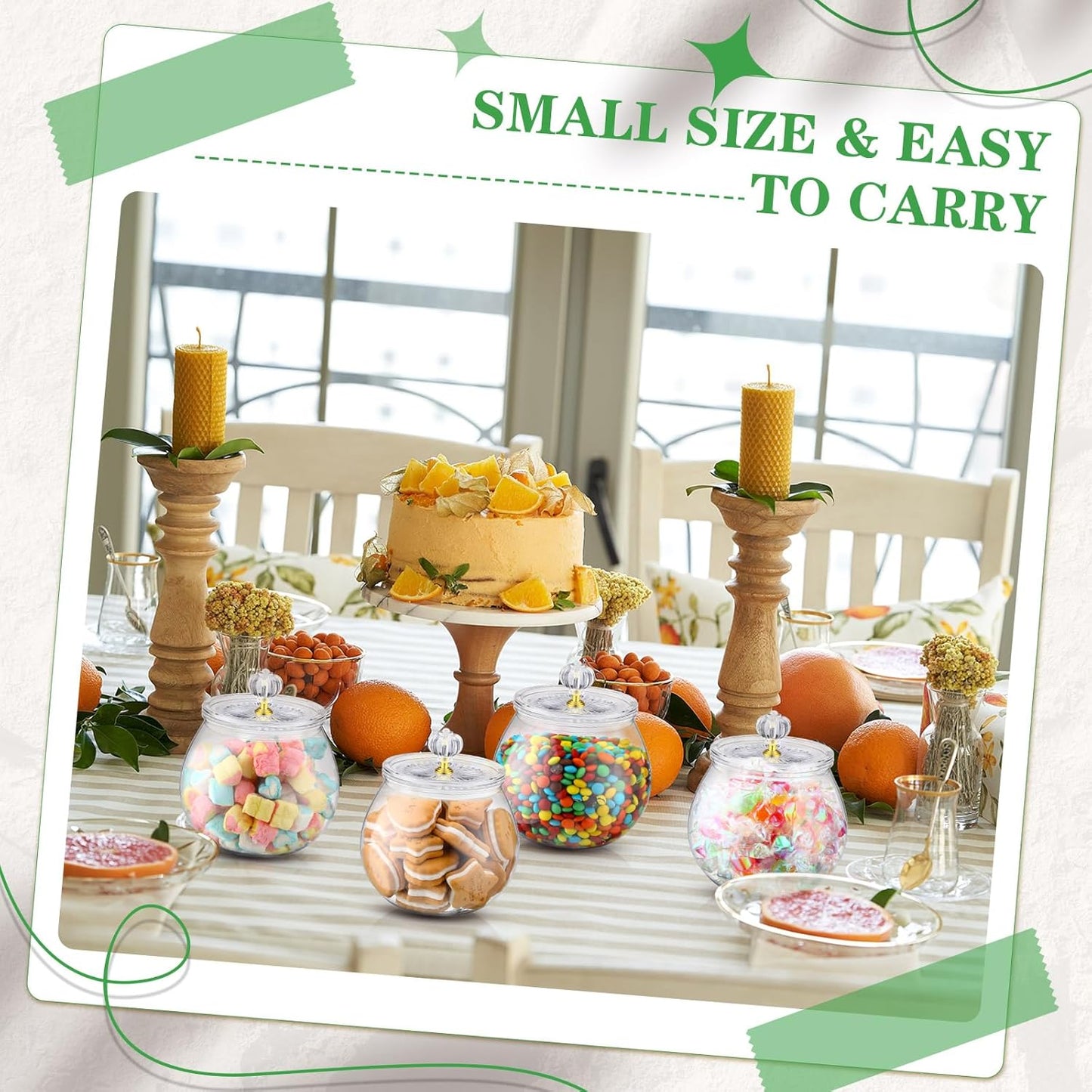 Nuogo 6 Pcs Plastic Candy and Cookie Jar with Lids Decorative Apothecary Jars Candy Buffet Containers Clear Airtight Food Storage Canister Home Decoration(30 oz,Stylish)