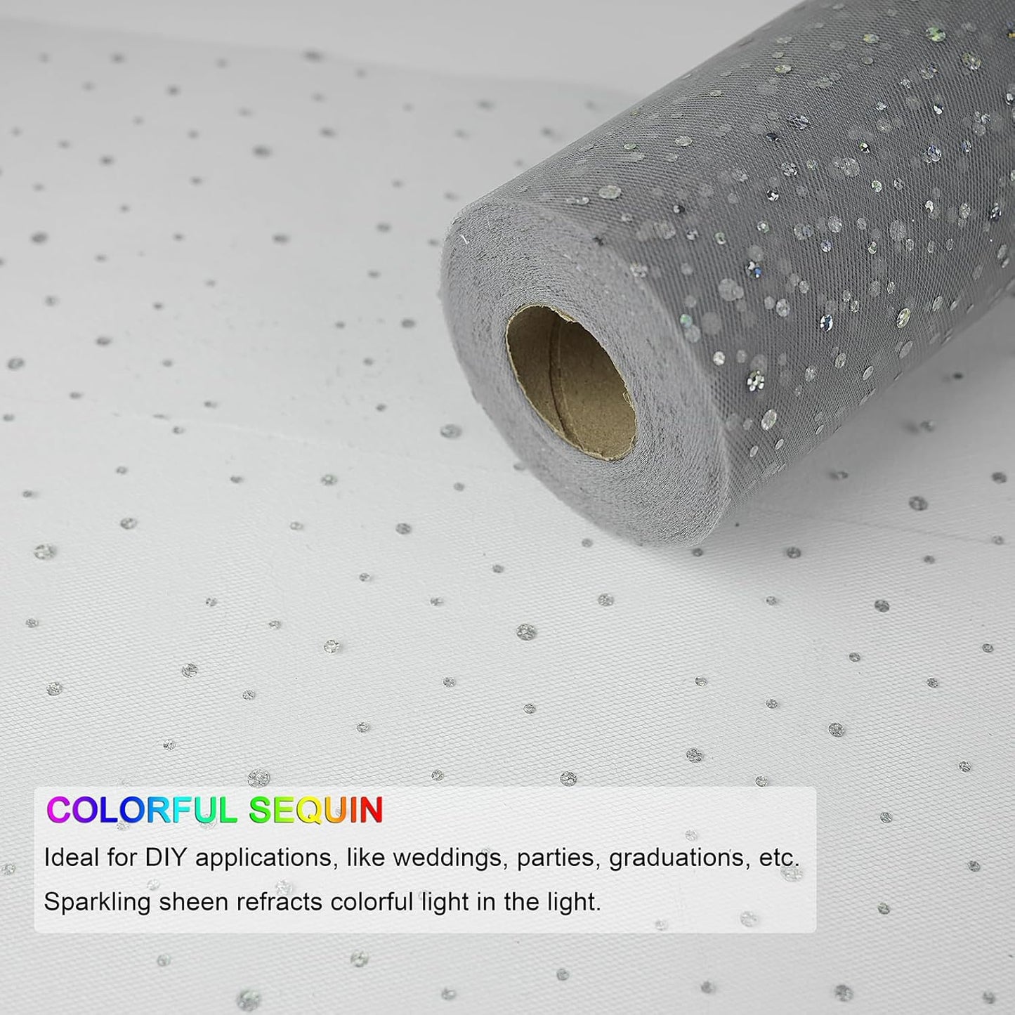 Glitter Tulle Rolls, 6” by 50 Yards (150FT) Sequin Tule Netting Fabric Tulle for Tutu Skirts Sewing Birthday Wedding Party Decoration (Sliver)