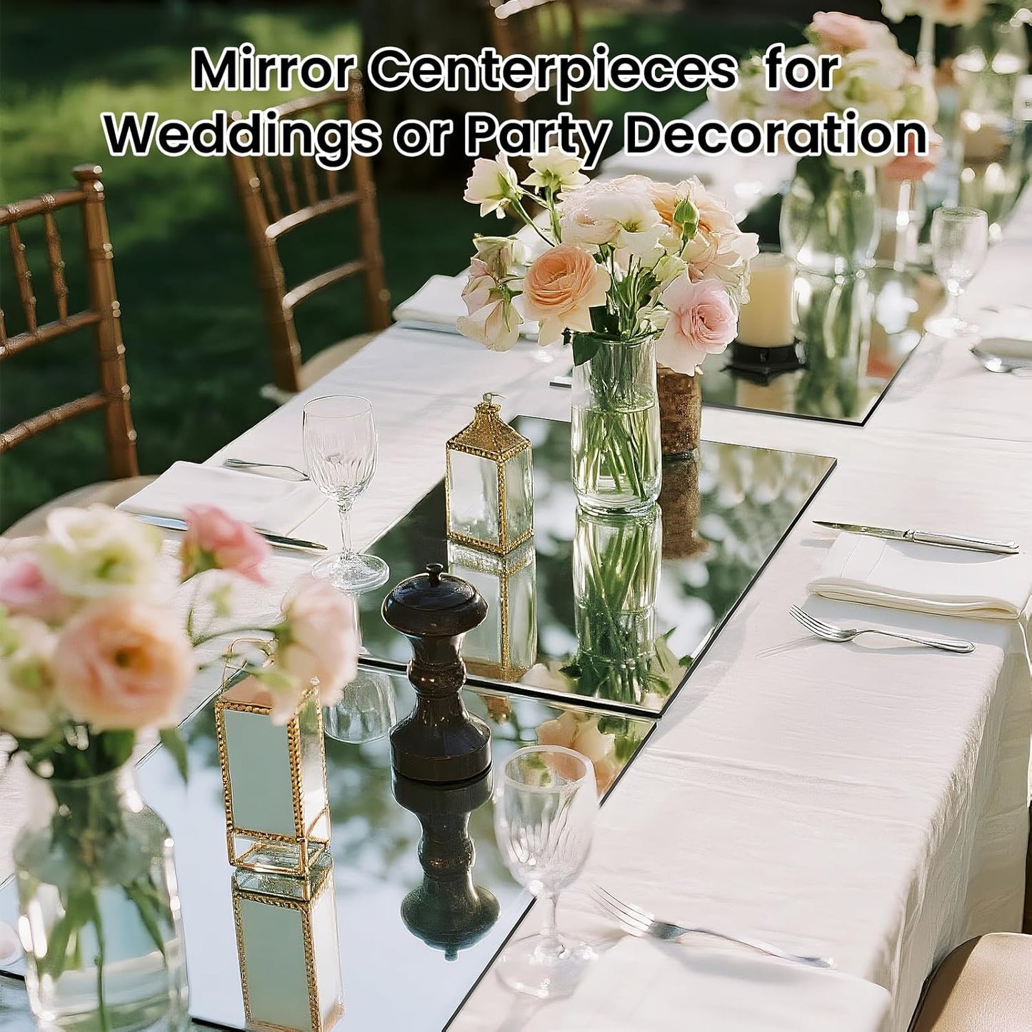 Square Glass Mirror Centerpieces, 12Pcs 12" Mirror Centerpieces for Tables, Glass Trays for Wedding Decorations, Parties, Baby Shower