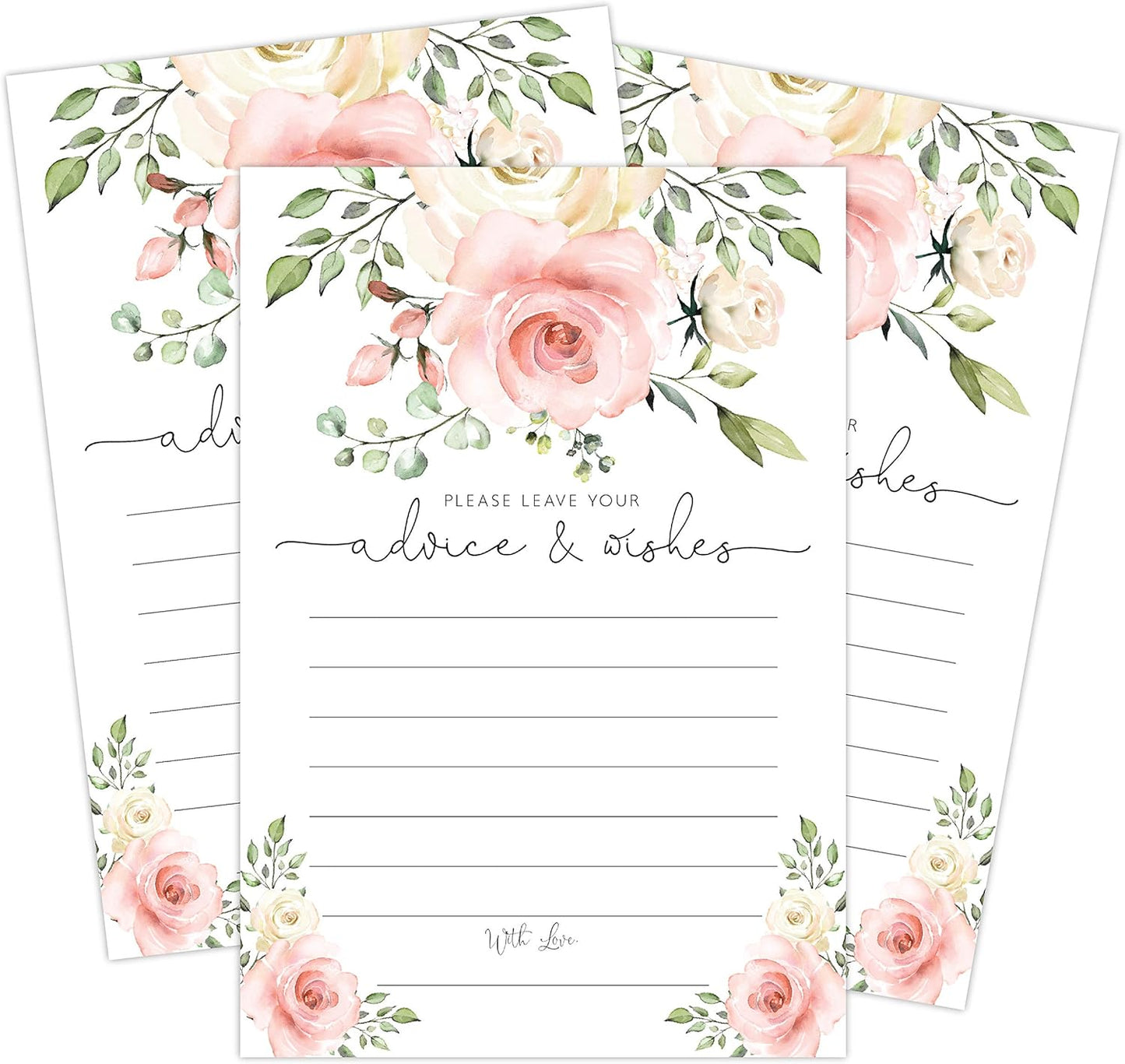 Your Main Event Prints Blush Floral Advice and Wishes Cards for the Bride and Groom - Perfect for Bridal Showers, Baby Showers, Graduations, and Weddings - Pack of 50 4x6 Cards