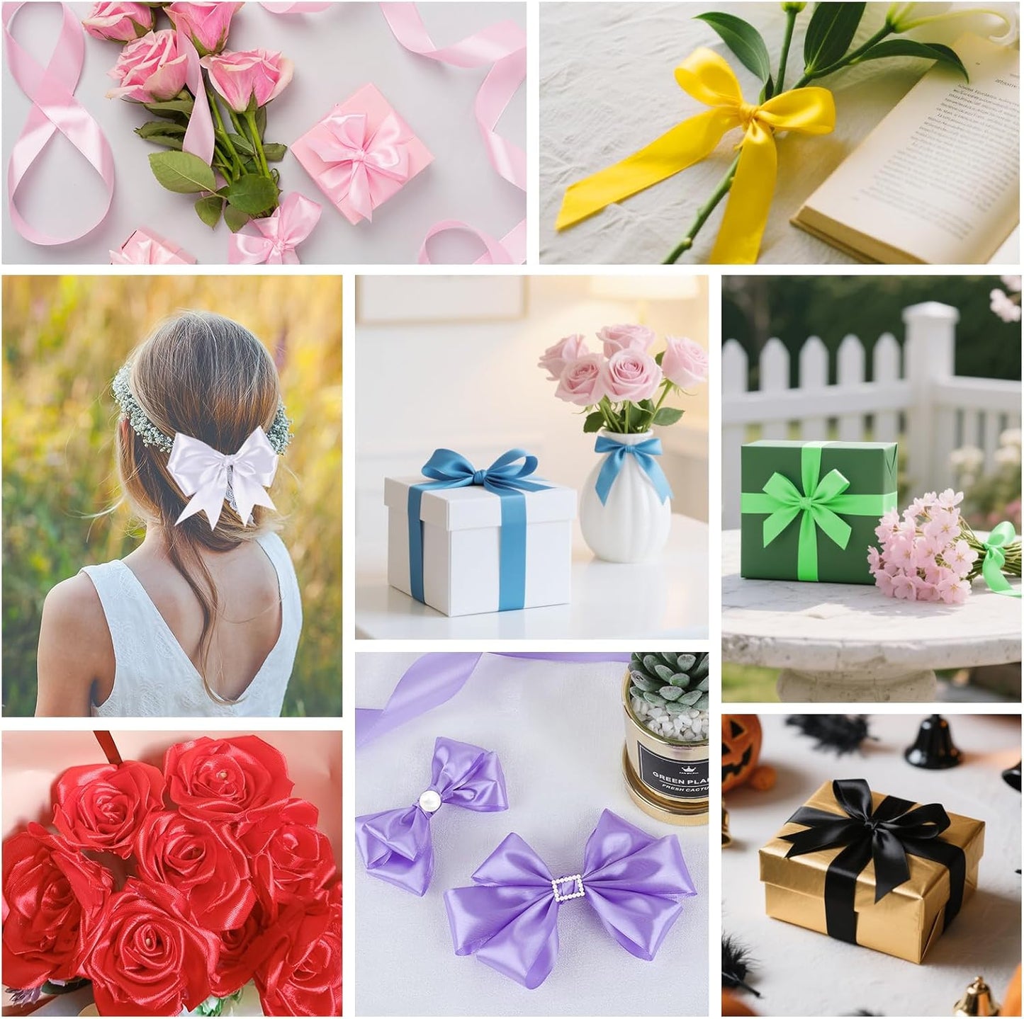 NESCCI 800 Yards Ribbon,1 Inch Satin Ribbon,Single Face Satin Ribbons, Perfect for Gift Wrapping,Wedding Decoration,Handmade Bows,Wrapping Bouquet,Halloween, Christmas