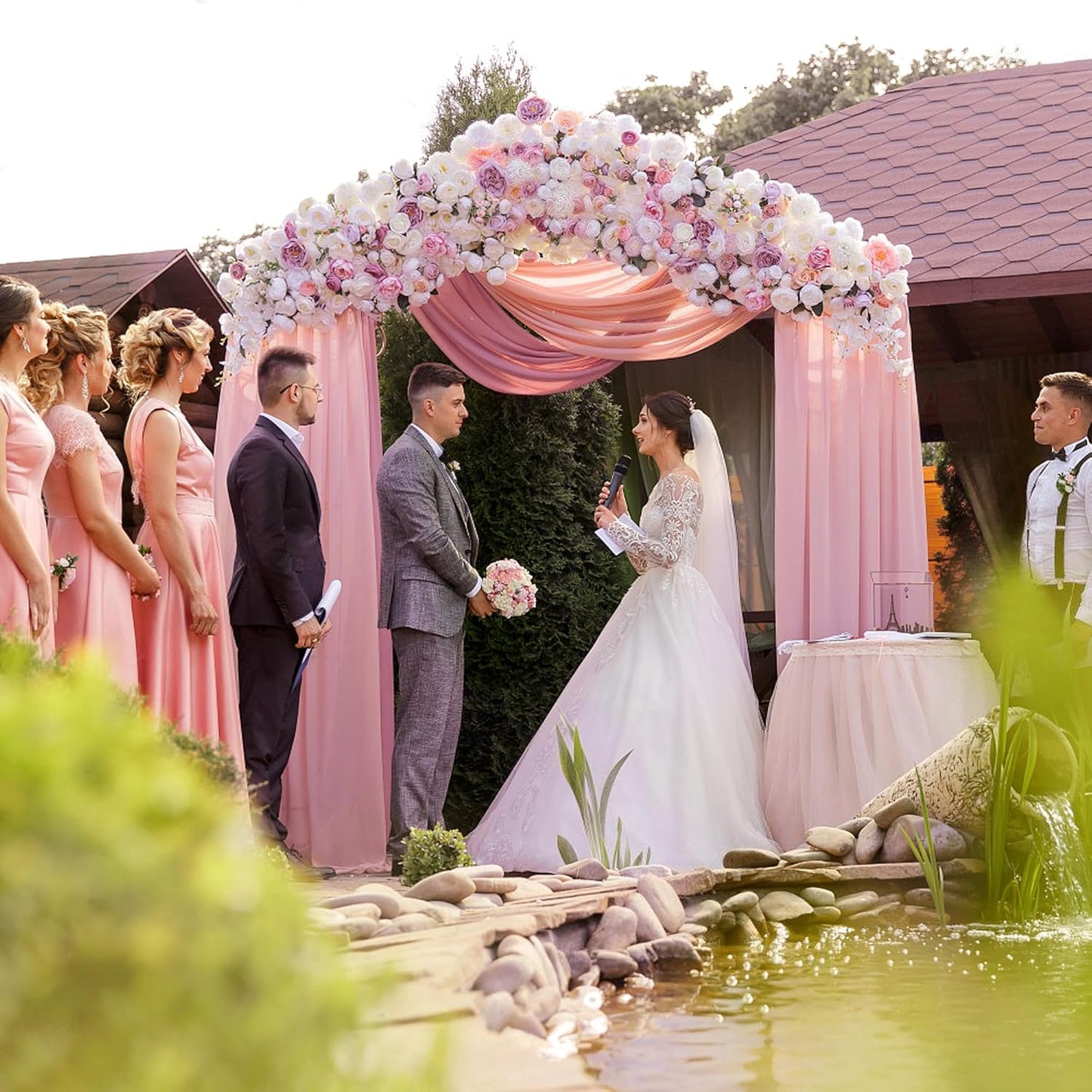 Wokceer Wedding Arch Draping Fabric 6 Panels 28.7" x 20FT Blush Pink Drapes Sheer Fabric Backdrop Arch Draping Fabric for Wedding Ceremony Birthday Party Bridal Shower Decoration