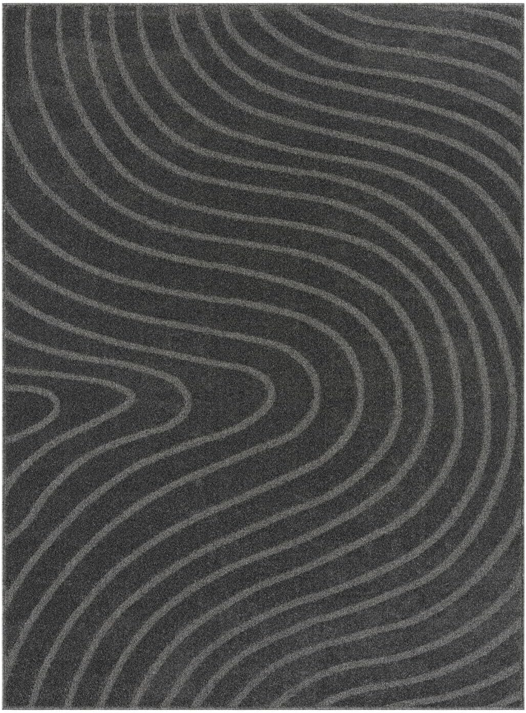 LUXE WEAVERS Modern Geometric Wave Anthracite 9x12 Area Rug