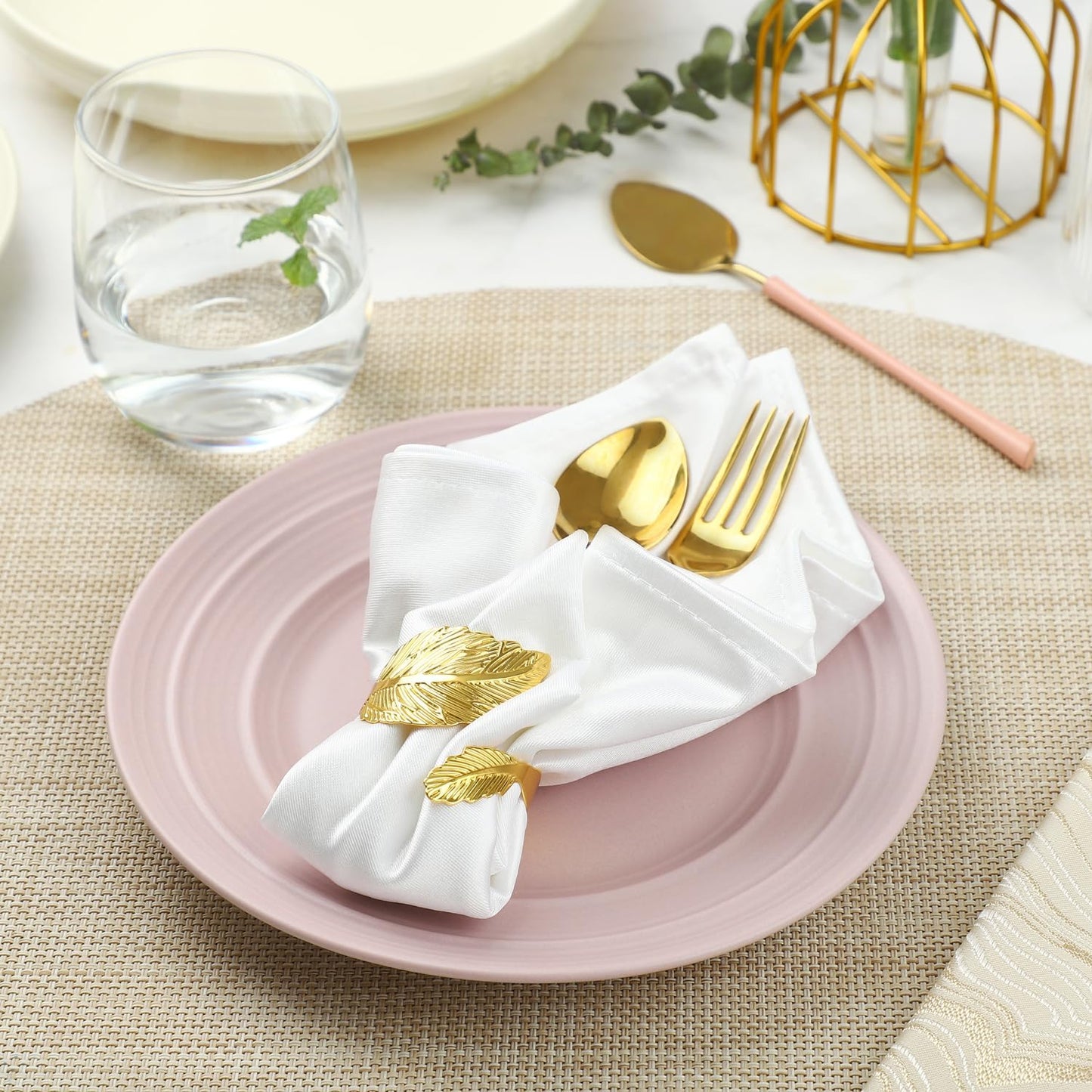 Gold Napkin Rings, Shiny Metal Napkin Rings Set of 12, Study Leaf Shaped Table Decor, Stylish Fall Napkin Ring Bulk for Christmas, Easter, Wedding, Party, Elegant Table Settings Gift Ideas