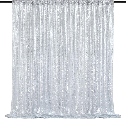8ft x 8ft Silver Sequin Backdrop Curtain Glitter Photo Booth Backdrop for Wedding Birthday Baby Shower Event Decorations