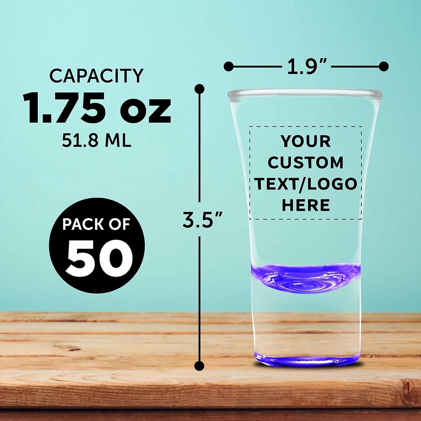 Custom 2 oz. Lord Shooter Etched Shot Glasses, 50 pack, Personalized Text, Logo, 21st Birthday Party, Lounge Glassware, Purple