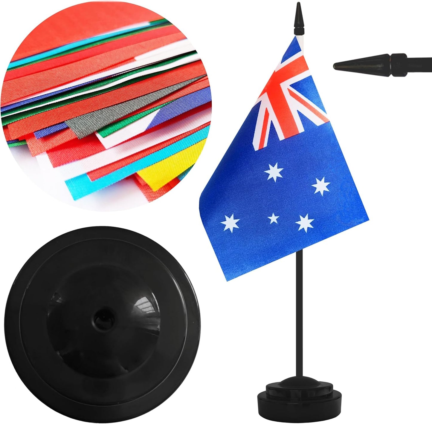 2 Pack Australia Desk Flag Set, Australian Desktop Small Miniature Table Office Flag with 12" Black Pole and Black Base, Offices, Classroom, Home, Festival Decoration (Australia)