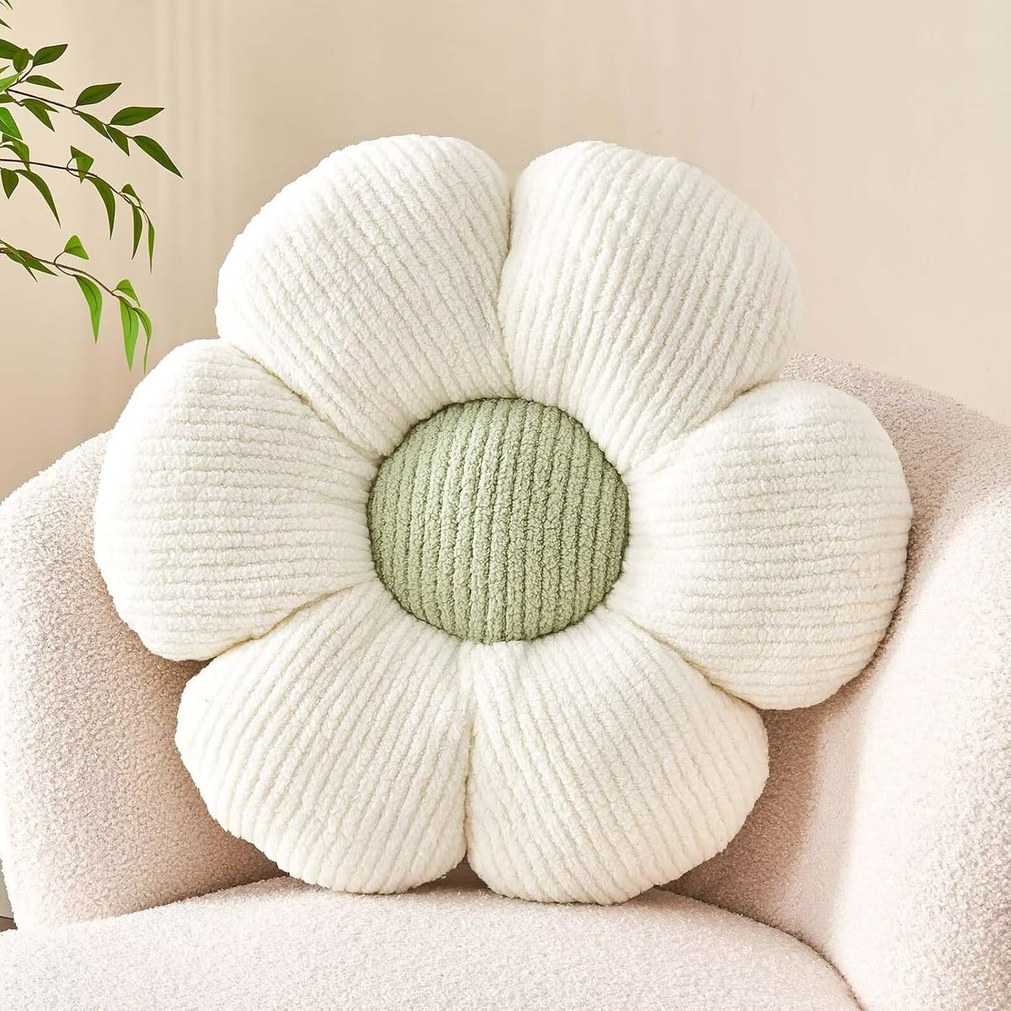 Flower Throw Pillow, Soft White 14.9" Shaped Floor Pillow for Home Decor, Cute Aesthetic Plush Decorative Pillows for Bed, Sofa, Couch