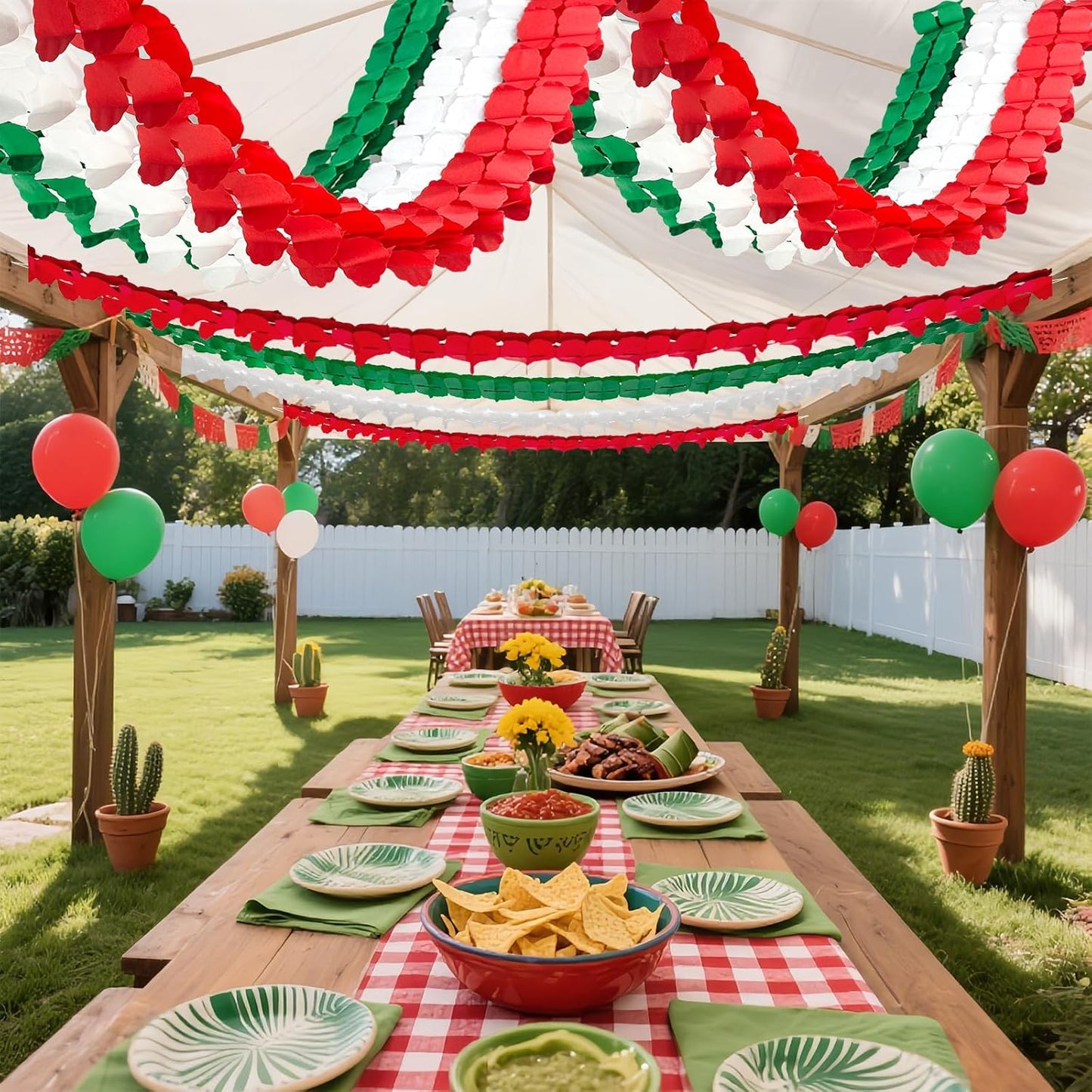 12Pcs Red White and Green Party Decorations, Hanging Paper Streamers Garland for Birthday Wedding Baby Shower Mexican Italian Themed Christmas Party Decorations