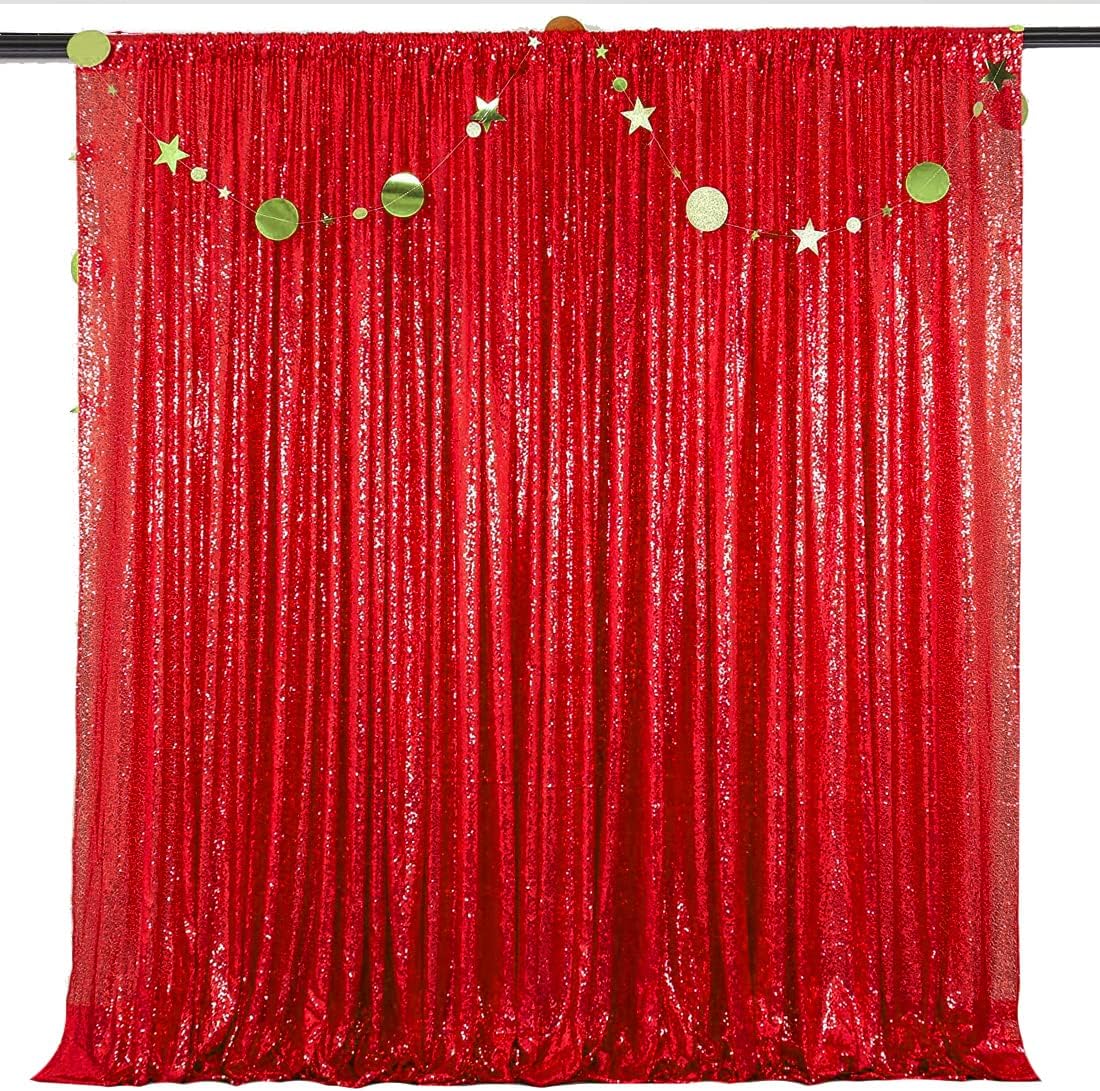 Red Sequin Backdrop Curtains 4 Panels 2FTx8FT Wedding Photo Backdrop Glitter Birthday Bridal Party Curtains Sparkle Background Drapes Parties Decor Curtains