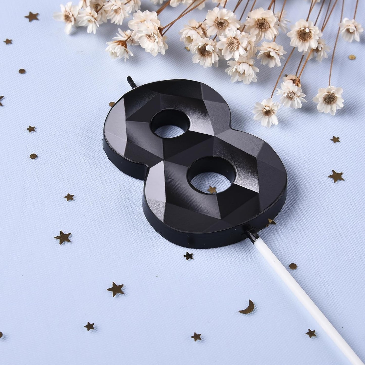 PHD CAKE 2.76 Inch Crystal Black 8 Number Birthday Candles, Red Number Candles, Cake Number Candles, Party Celebration