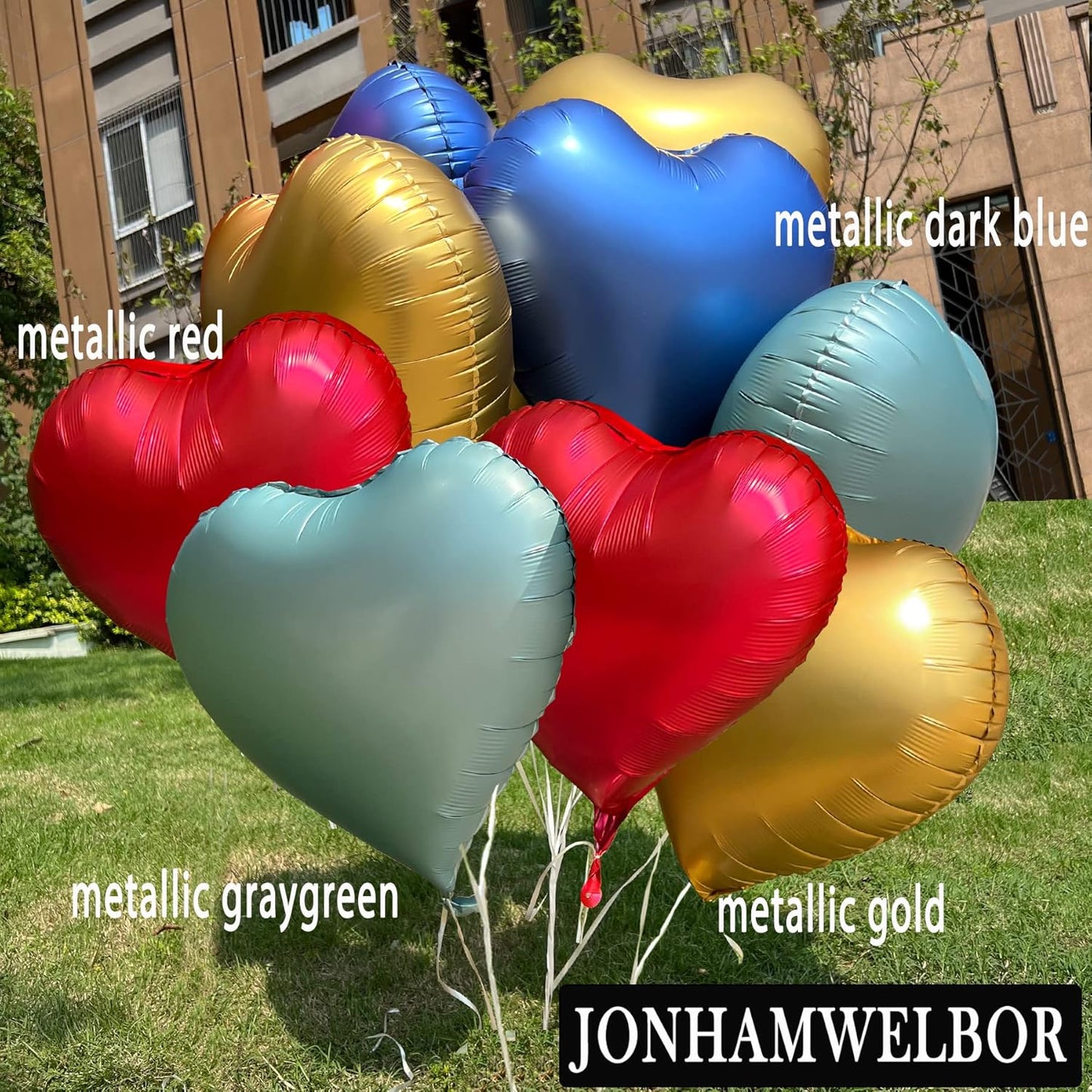 Jonhamwelbor 20Pcs 18 inch Metallic Red Foil Mylar Heart Shape Balloons Decorations Valentines Birthday Wedding Baby Shower Party (Metallic Red)