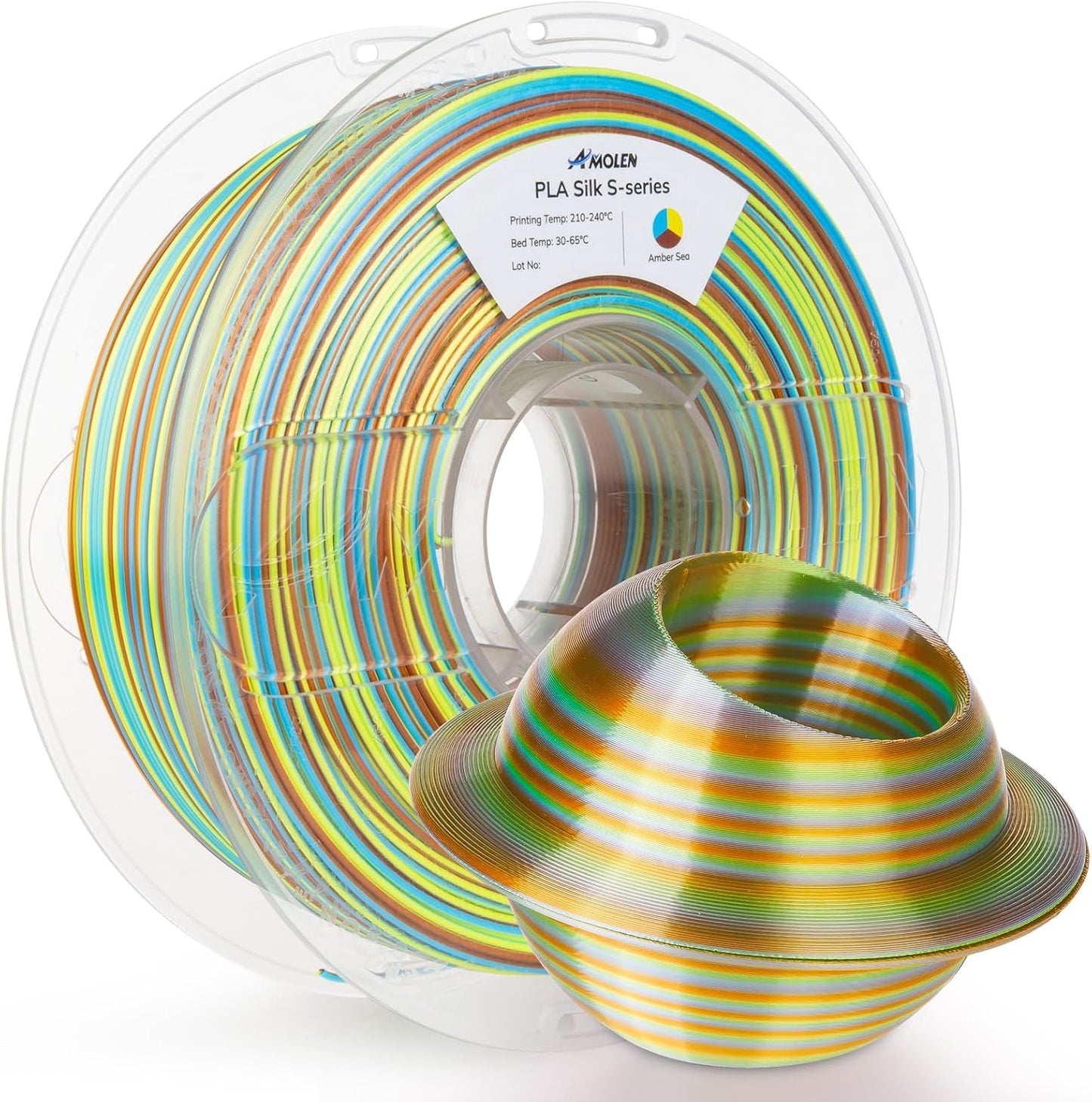 AMOLEN Silk PLA 3D Printer Filament, Shiny Multicolor Rainbow PLA Filament 1.75mm, Fast Color Change PLA 3D Printing Filament for Most FDM 3D Printer, Yellow Blue Orange, 1kg (2.2lbs)