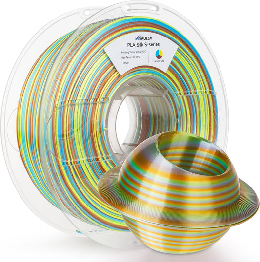 AMOLEN Silk PLA 3D Printer Filament, Shiny Multicolor Rainbow PLA Filament 1.75mm, Fast Color Change PLA 3D Printing Filament for Most FDM 3D Printer, Yellow Blue Orange, 1kg (2.2lbs)