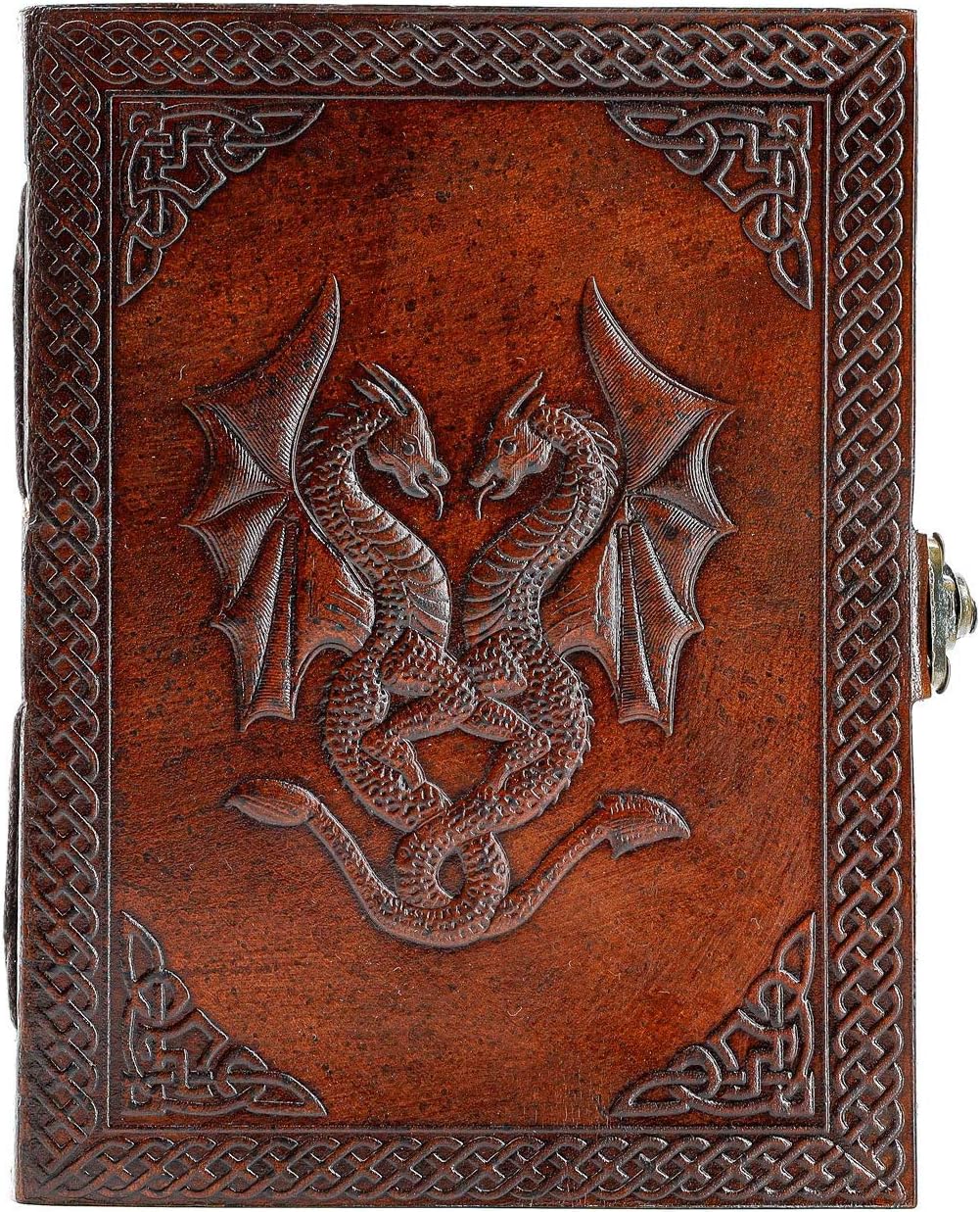 Handmade Leather Double Dragon Journal | Writing Notebook Diary | Bound Daily Notepad for Men & Women Unlined Paper Medium, Writing pad for Artist, Sketch