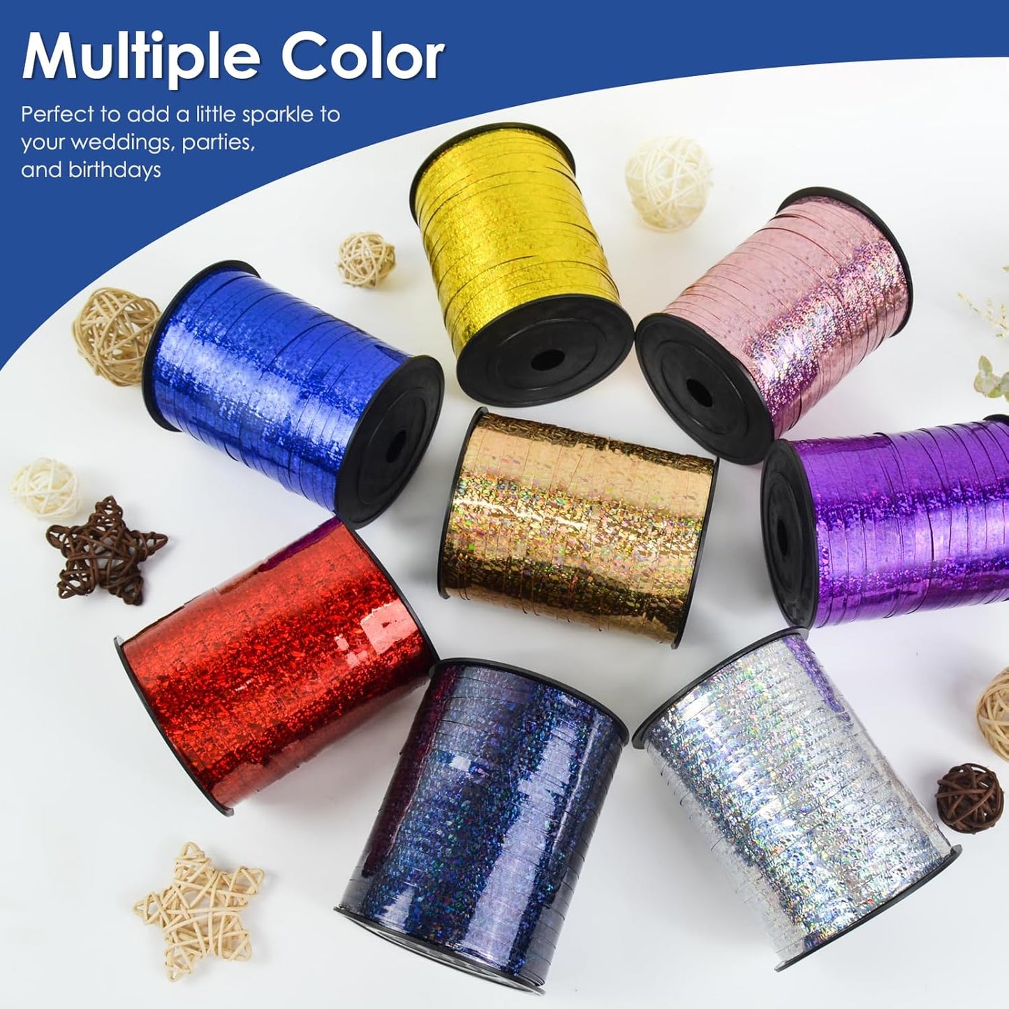 Blue Curling Ribbon - 500 Yard Shiny Metallic Curly, Thin Gift Ribbon for Wrapping, Balloons, Florist Flowers