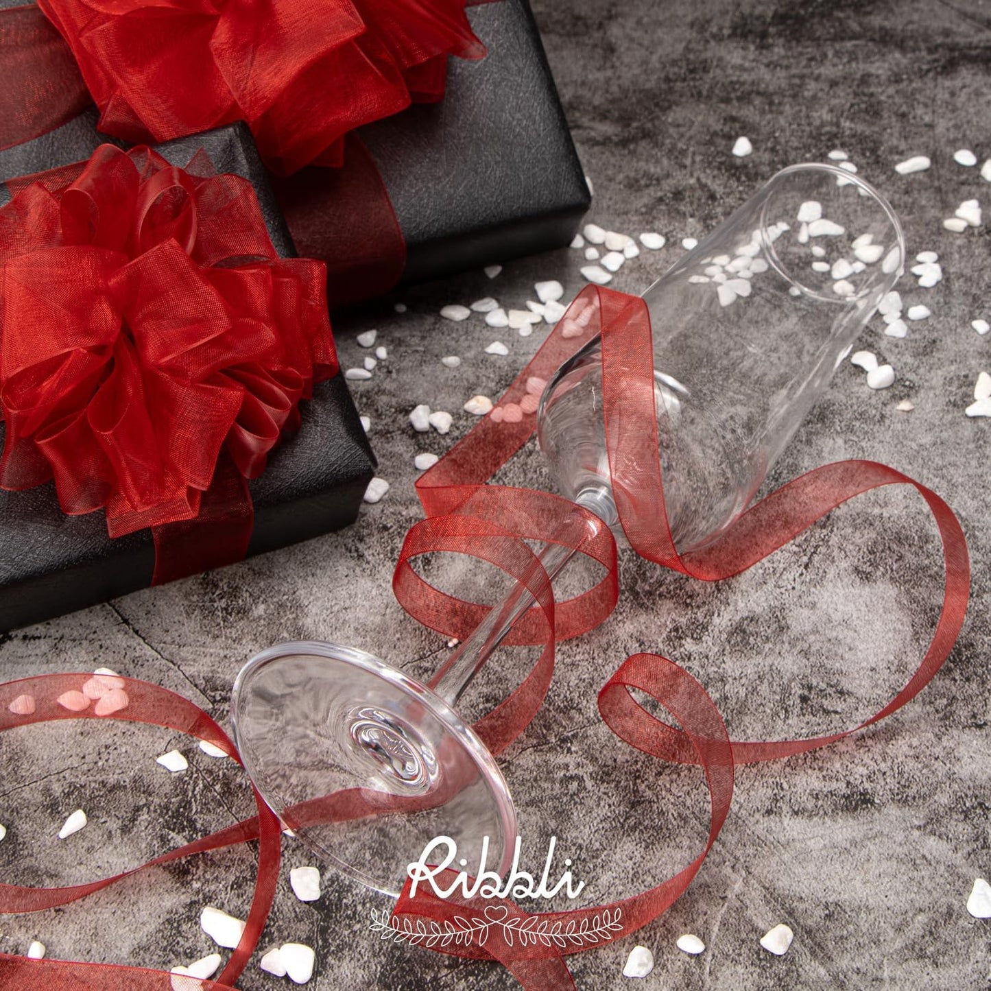 Ribbli Red Sheer Organza Ribbon,1 Inch x Continuous 50 Yard Use for Gift Wrapping,Bouquet Wrapping,Wedding Decoration,All Crafting and Sewing