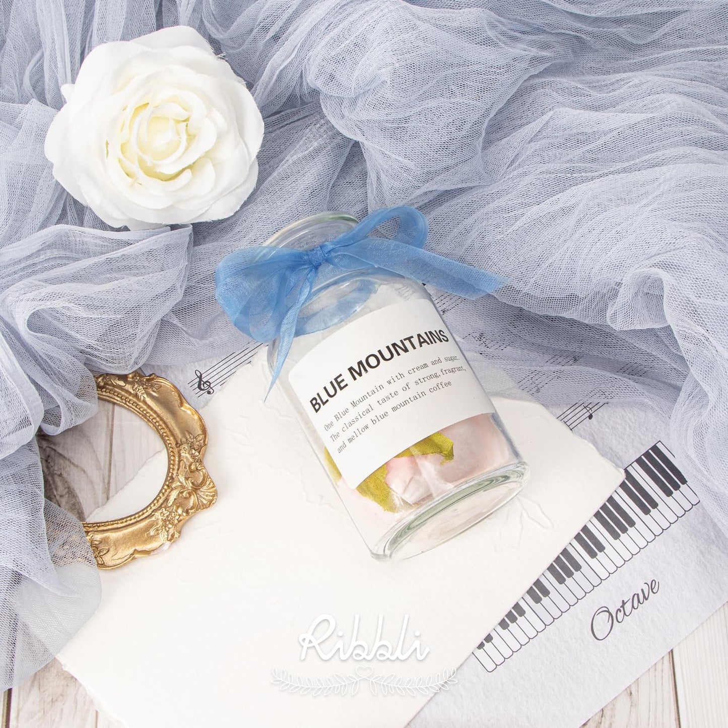 Ribbli Dusty Blue Organza Ribbon 1/2 Inches x Continuous 50 Yard Blue Sheer Ribbon for Gift Wrapping,Cookie Wrapping,Wedding Decoration