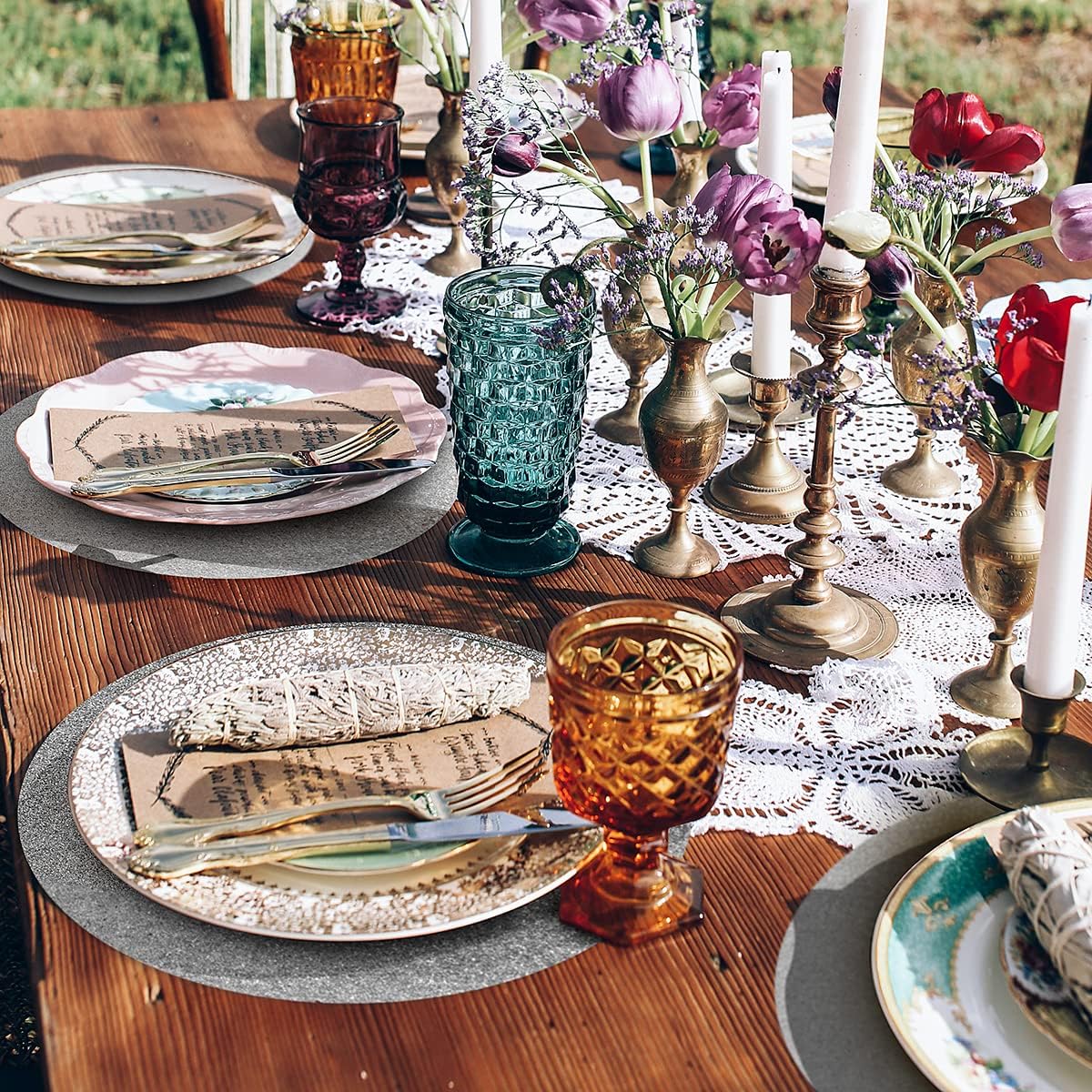 50 Pieces Silver Glitter Paper Place Mats Sparkle 14'' Round Disposable Table Mats Silver Sequin Doilies Decorative Placemats for Wedding Banquet Party Home Dining Tableware