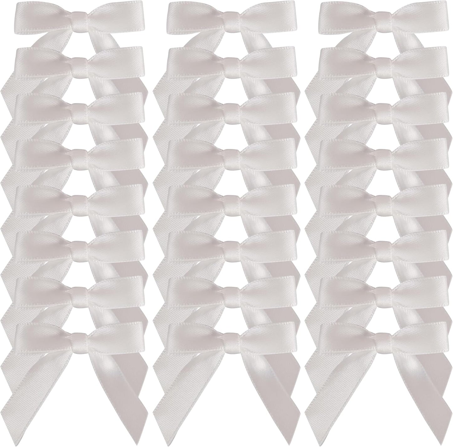 50pcs 1-1/2" Mini White Satin Ribbon Bows Without Twist Ties for Crafts Gift Wrapping Packing Christmas Decoration (White)