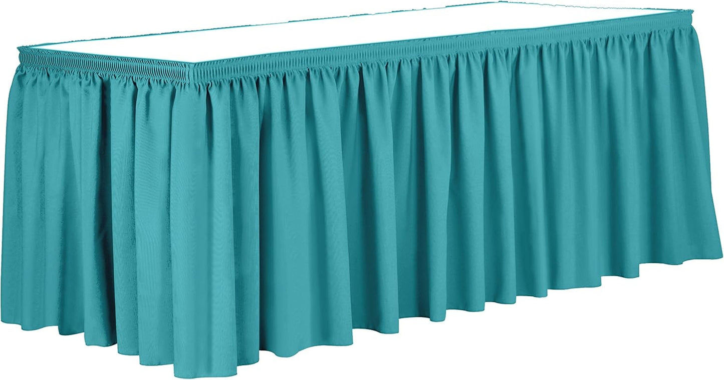 Ultimate Textile Pleat Polyester Fabric Table Skirt - Machine Washable Flame Resistant with Clips for Events, Weddings & Trade Shows, Cut & Sewn in Paterson, NJ - Turquoise, 14' Shirred Pleat