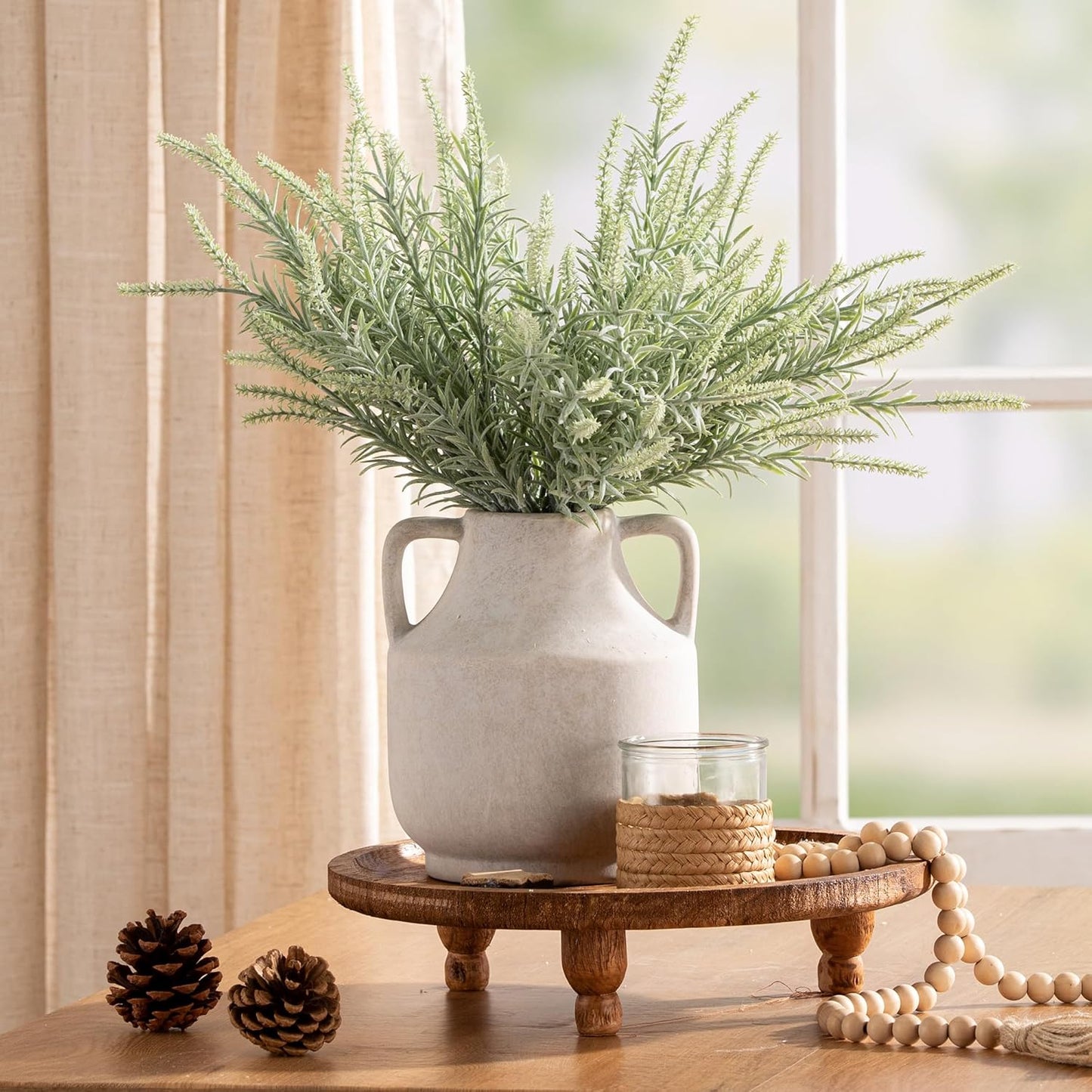 Mitt&Ditt Ceramic Flower Vase with Handles, 8 inch Tall Off-White Vase, Decorative Terracotta Vases, Farmhouse Rustic Pottery Vases for Home Decor, Living Room, Table