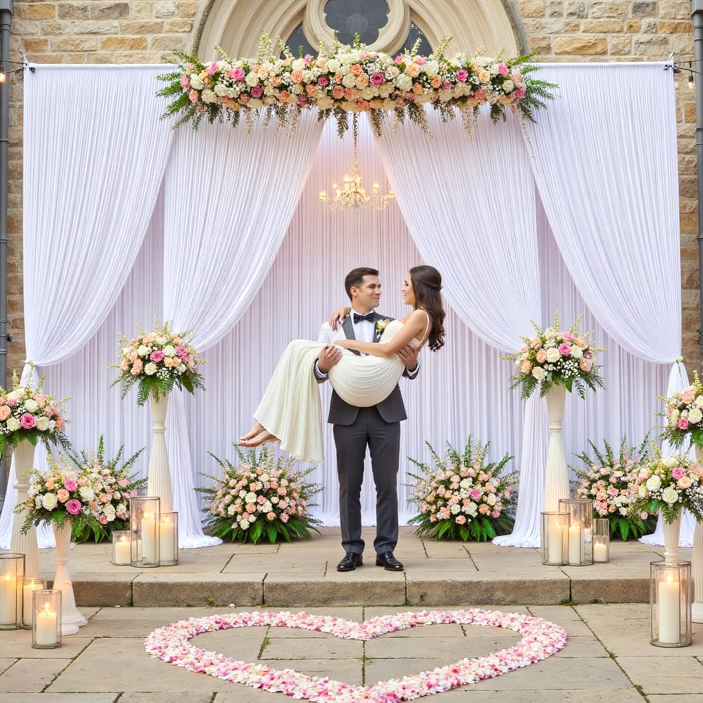 60 x 12ft Wrinkle Free White Backdrop Curtain for Wedding Parties, 12 Panels 5×12ft Long Soft Silky Polyester Photo Backdrop Drapes for Birthday Baby Shower Graduation Photography Background Cloth