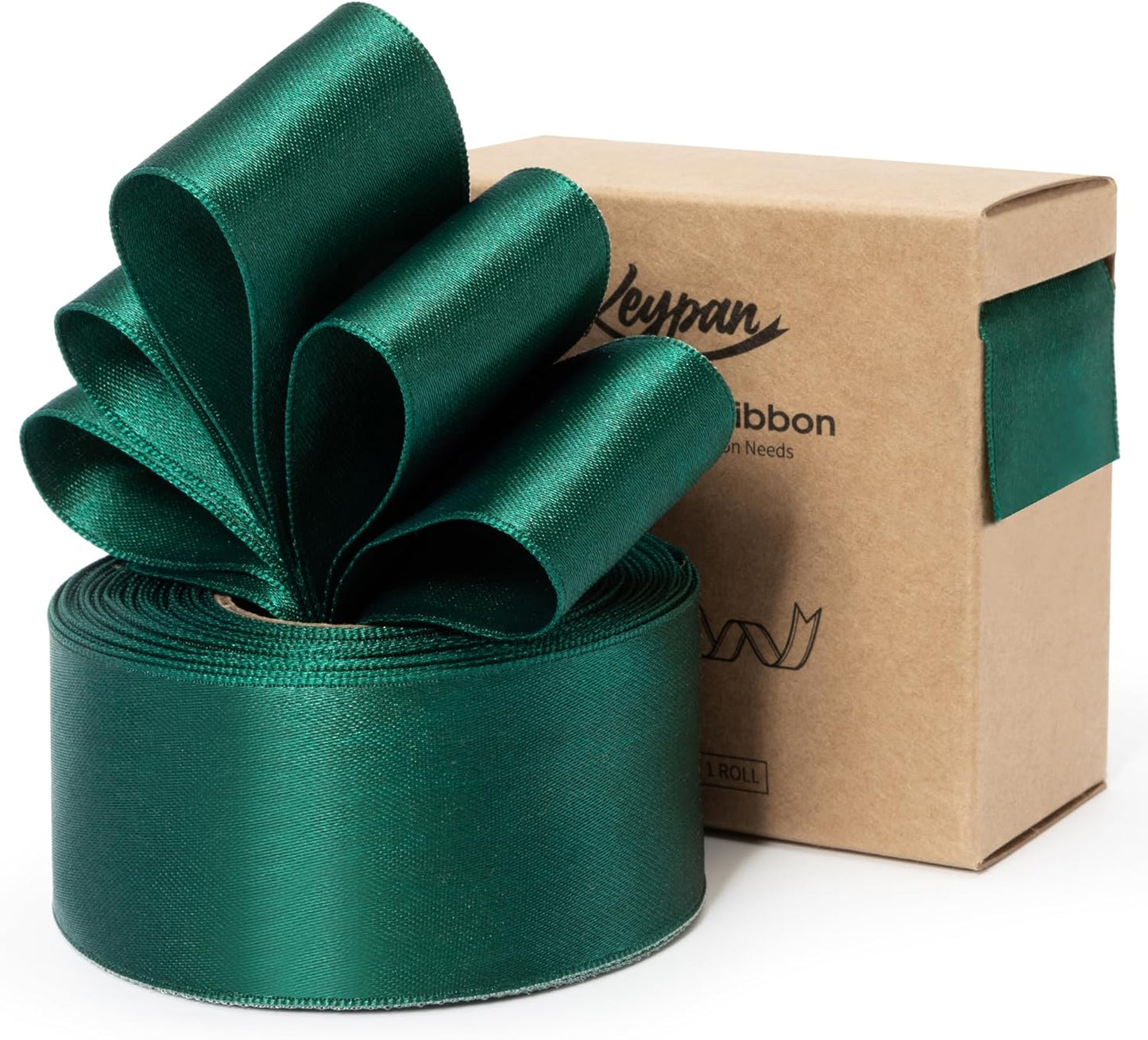 Green Satin Ribbon Double-Faced Wired Ribbons for Gift Wrapping Flower Bouquet Bows Wedding Invitation Christmas Decor Crafts 1-1/2 Inch 10 Yards