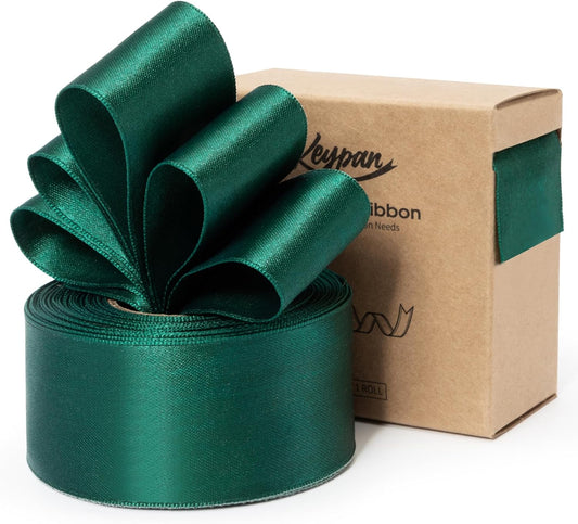 Green Satin Ribbon Double-Faced Wired Ribbons for Gift Wrapping Flower Bouquet Bows Wedding Invitation Christmas Decor Crafts 1-1/2 Inch 10 Yards