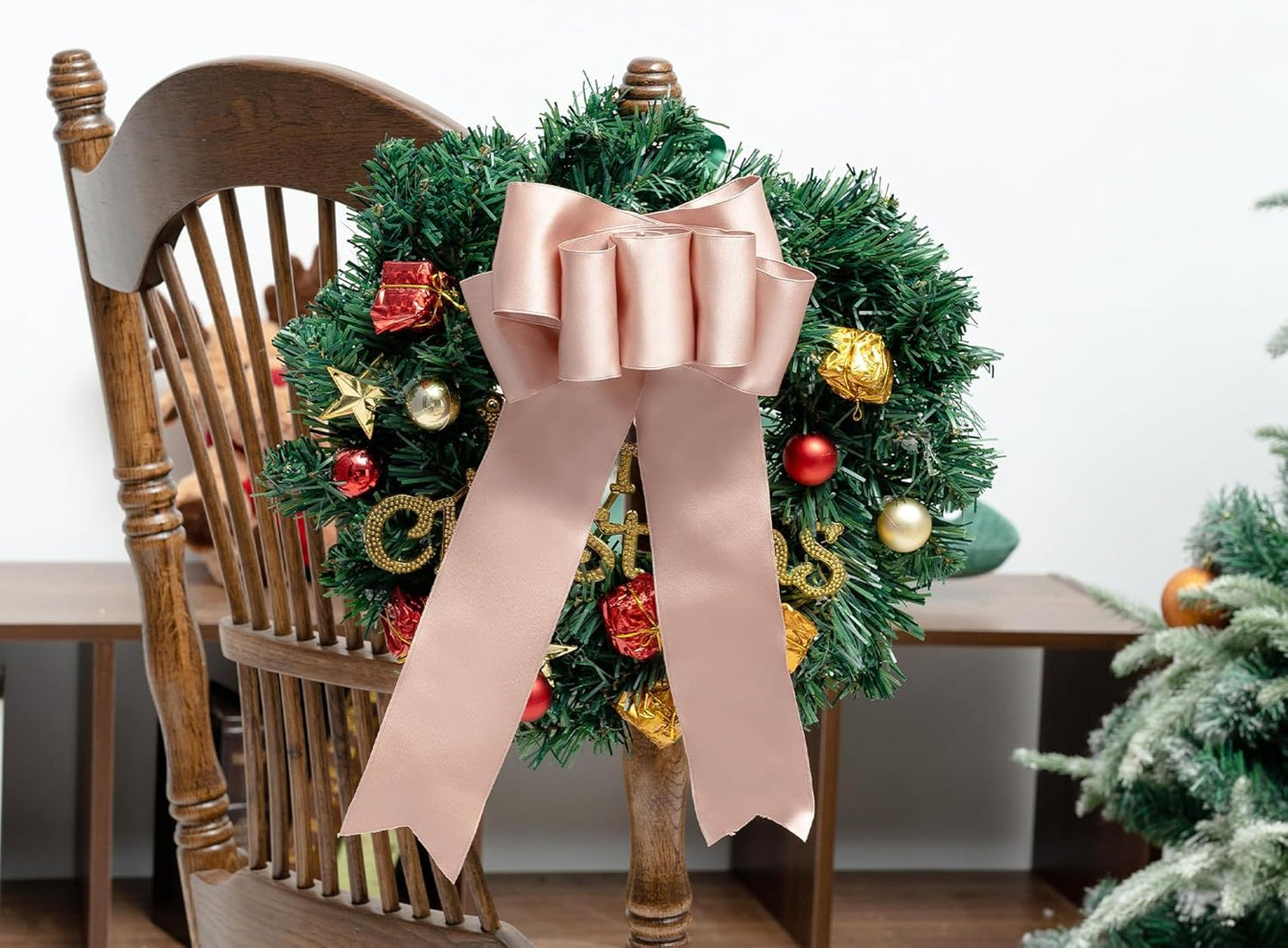 Rose Gold Satin Ribbon Double-Faced Wired Ribbons for Gift Wrapping Flower Bouquet Bows Wedding Invitation Christmas Decor Crafts 2-1/2 Inch 10 Yards