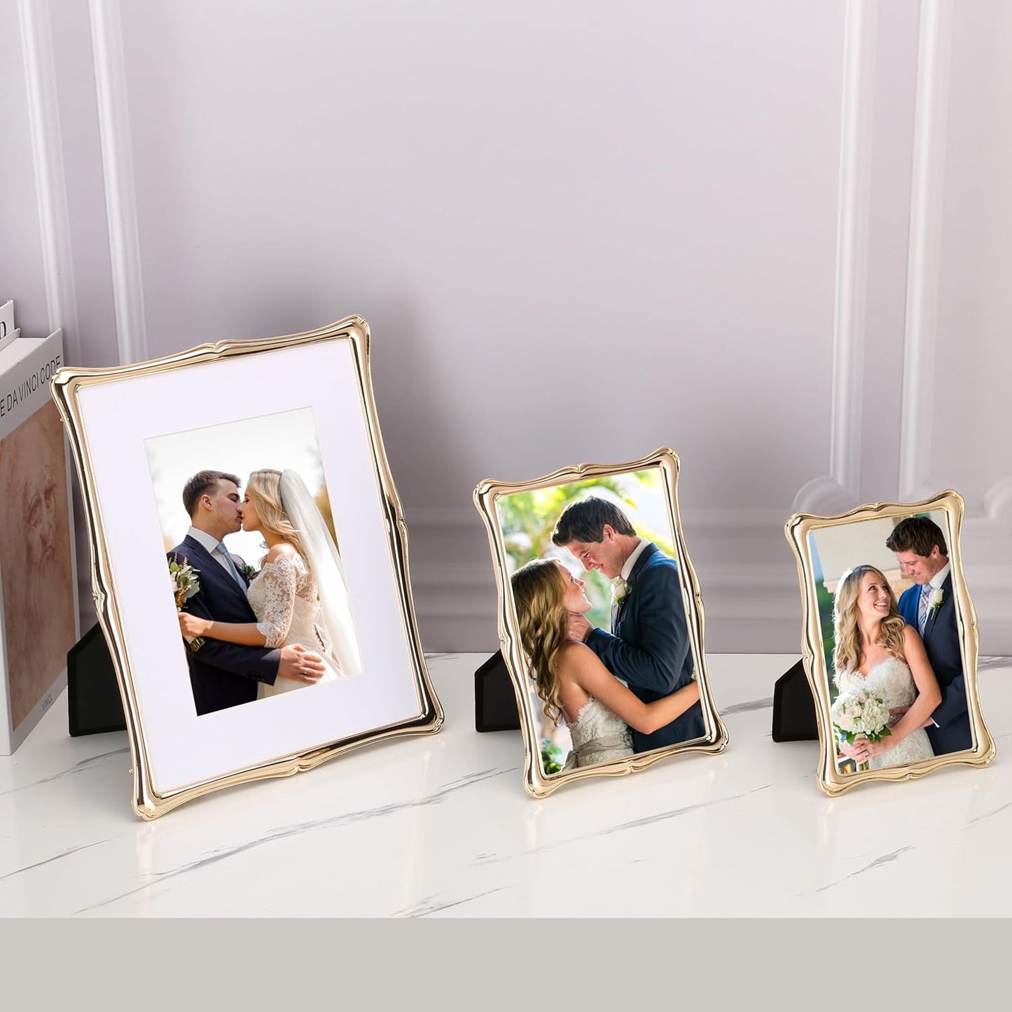 8 x 10'' Premium Alloy Gold Photo Frame with Acid Free 5x7'' Mat - High-End Décor Metal Frames 5x7'' with Black Velvet Back