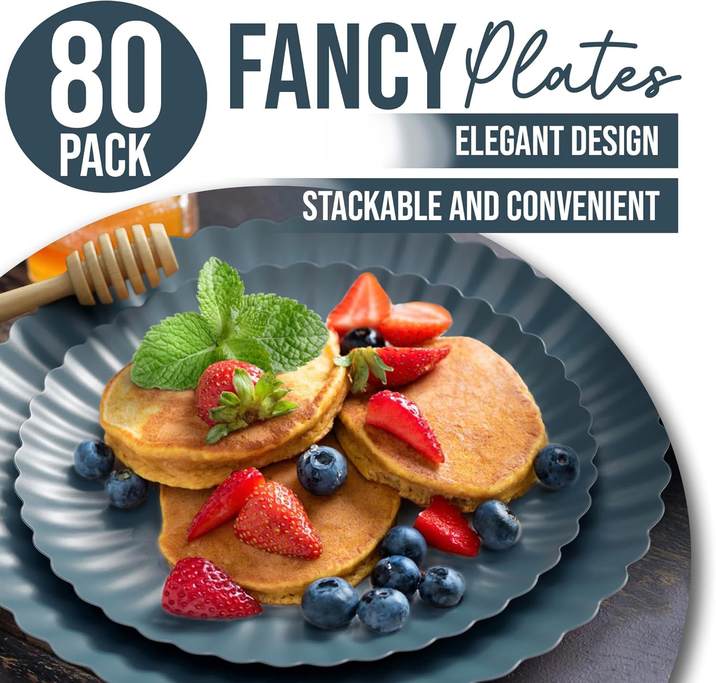 Trendables Scalloped Paper Plates 8.5 Inch & 10.5 Inch 80 Pcs Dinner Plate Set Fancy Disposable Plates for Party for 40 Guests 40 X 8 & 40 X 10 Large & Small Paper Plate Set for Parties Slate Blue