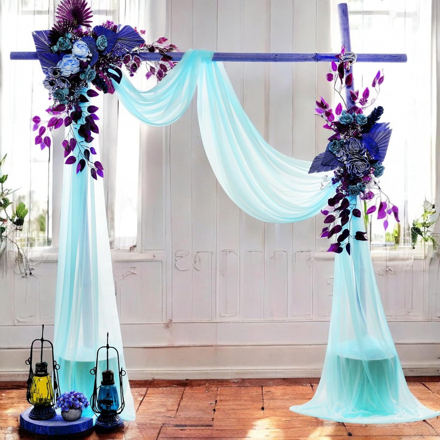 MDS Halloween Chiffon Draping Fabric - 2 Panel, 30" Wide x 75ft Long - Sheer Spooky Arbor & Canopy Drapery for Haunted House Backdrops, Party Ceilings, DIY Costumes & Themed Events - Teal