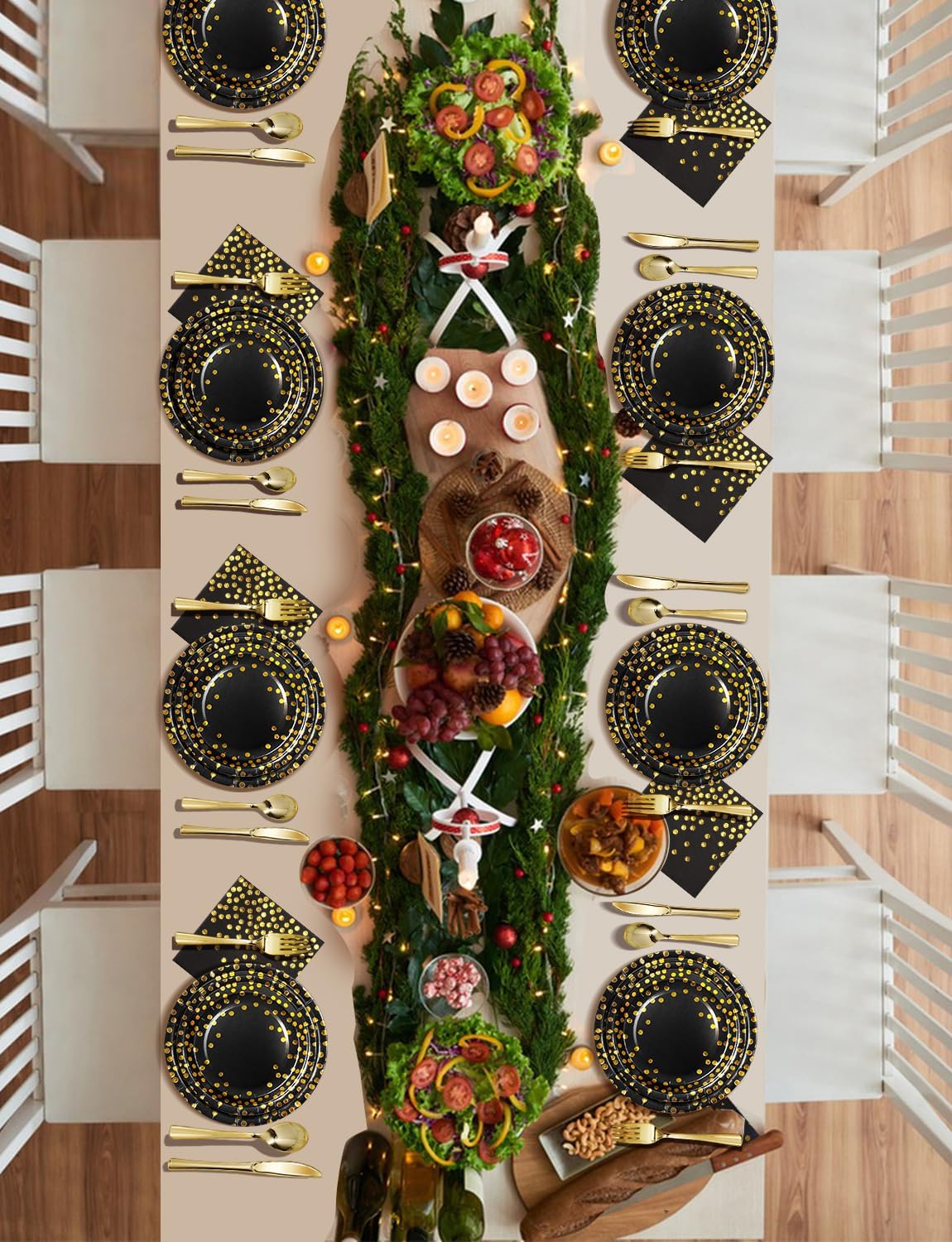 141 Pieces Black Gold Party Supplies, Party Dinnerware Sets Include Paper Plates Napkins Cups Silverware, for Wedding Bridal Shower Engagement Birthday Parties Decoration -20 Serves